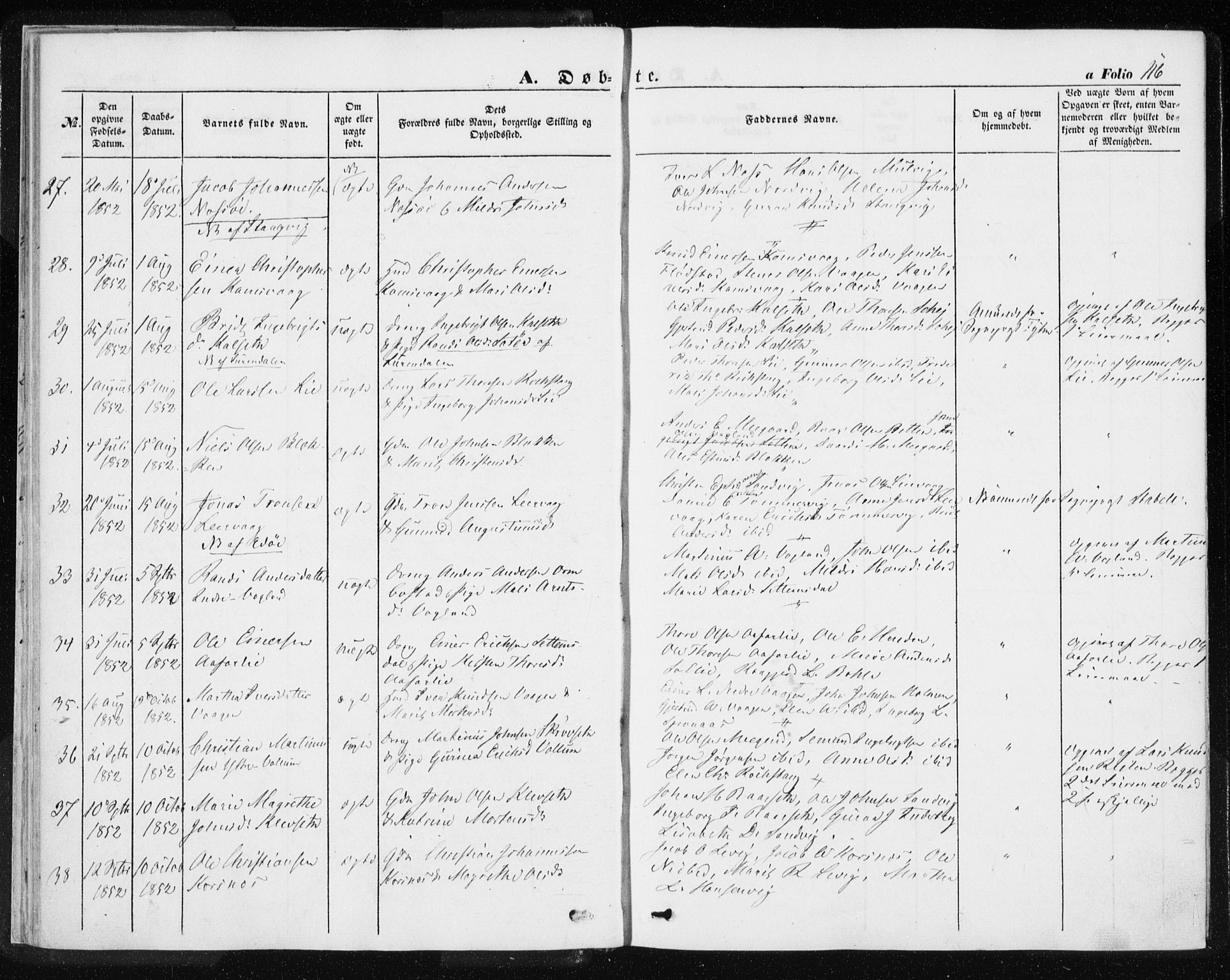 Ministerialprotokoller, klokkerbøker og fødselsregistre - Møre og Romsdal, AV/SAT-A-1454/576/L0883: Parish register (official) no. 576A01, 1849-1865, p. 116