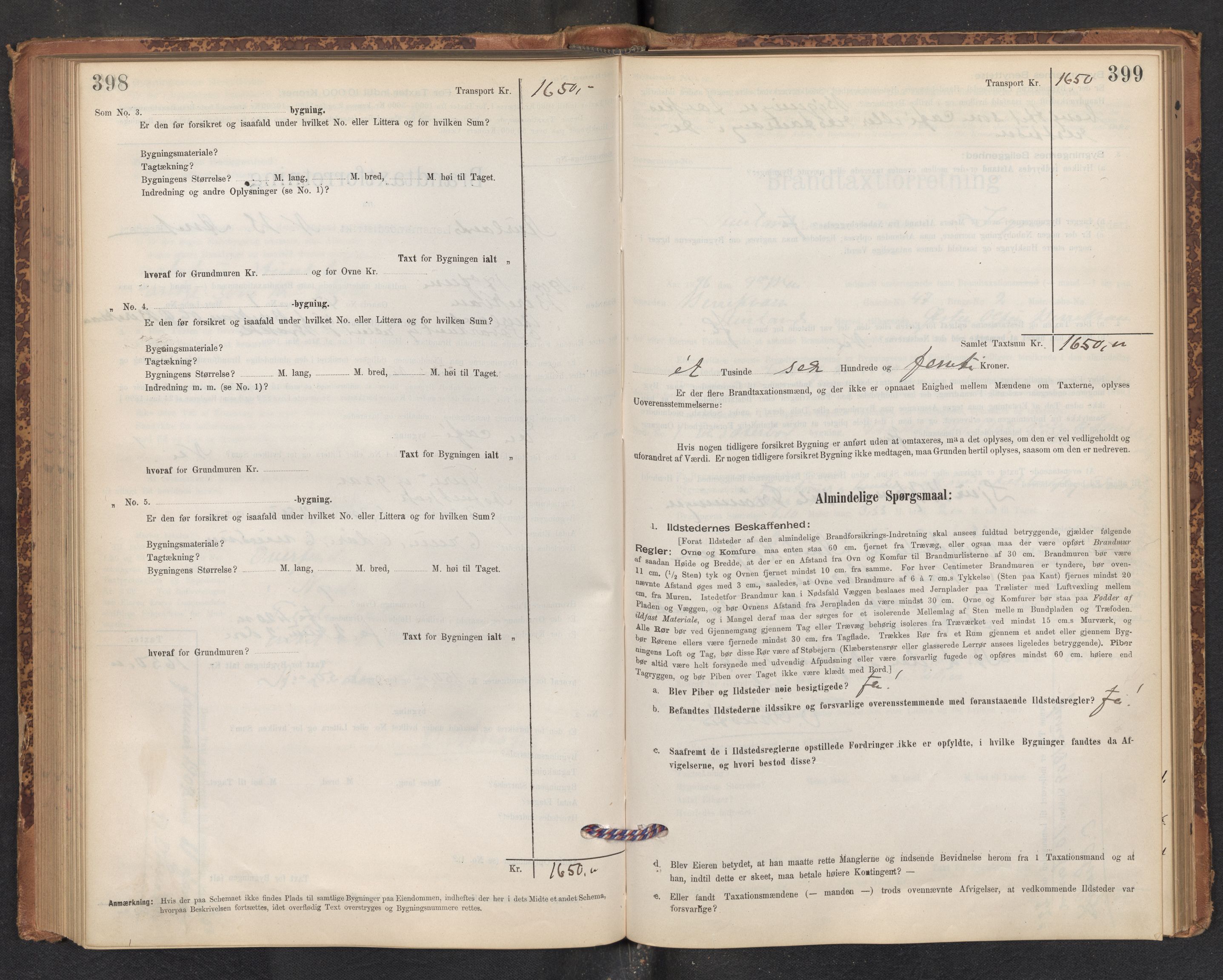 Lensmannen i Aurland, SAB/A-26401/0012/L0004: Branntakstprotokoll, skjematakst, 1895-1911, p. 398-399