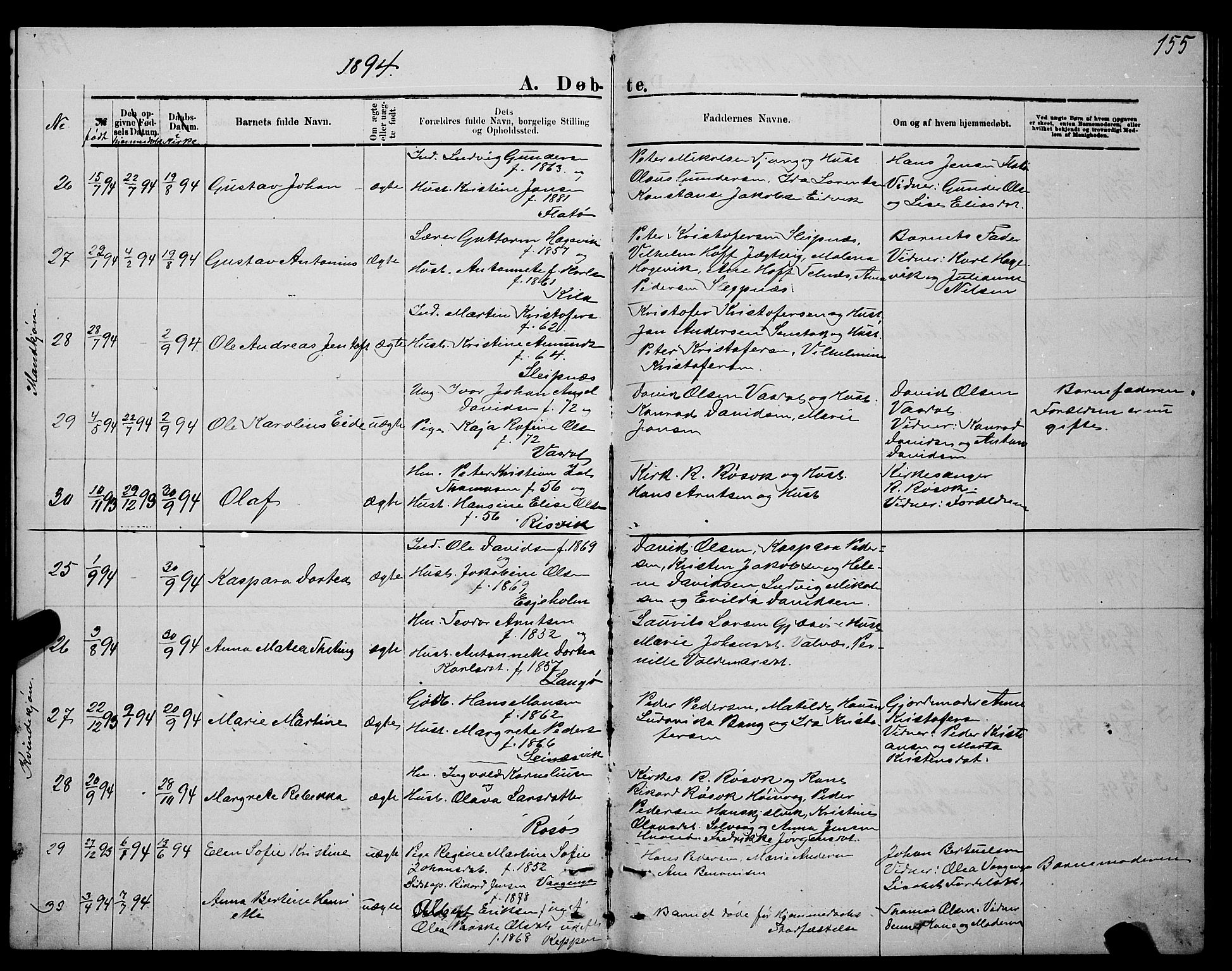 Ministerialprotokoller, klokkerbøker og fødselsregistre - Nordland, SAT/A-1459/841/L0620: Parish register (copy) no. 841C04, 1877-1896, p. 155