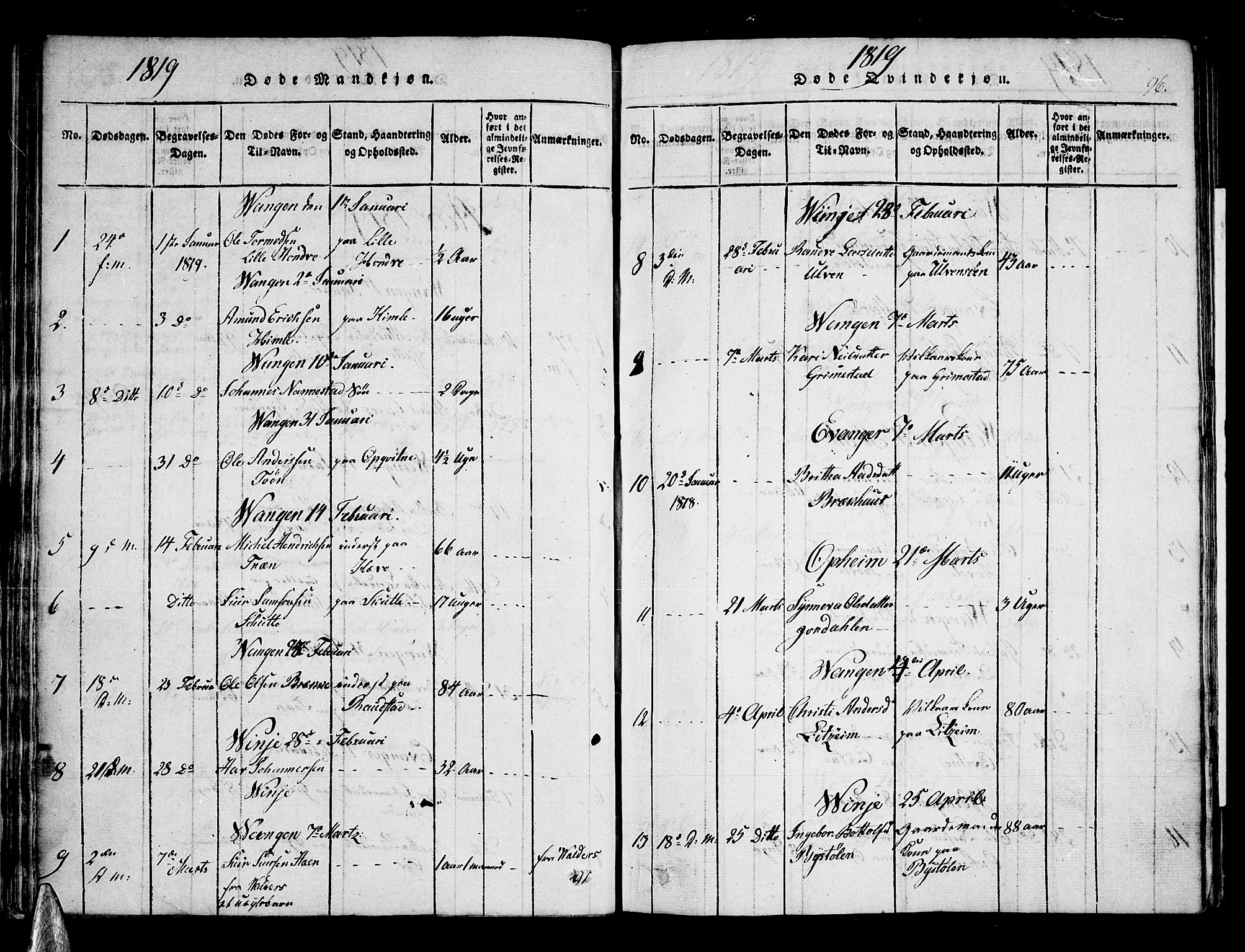 Voss sokneprestembete, AV/SAB-A-79001/H/Haa: Parish register (official) no. A 11, 1816-1827, p. 96