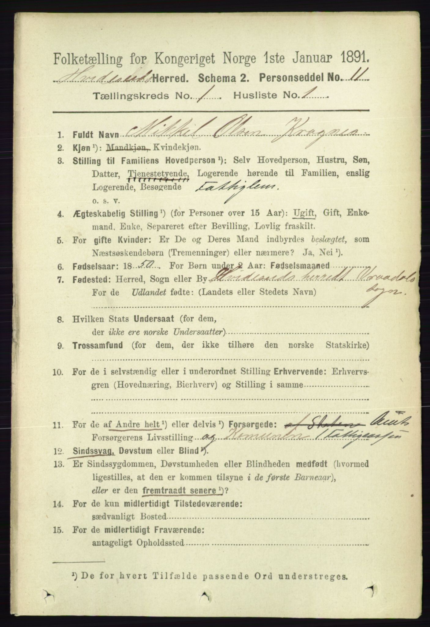 RA, 1891 census for 0829 Kviteseid, 1891, p. 87