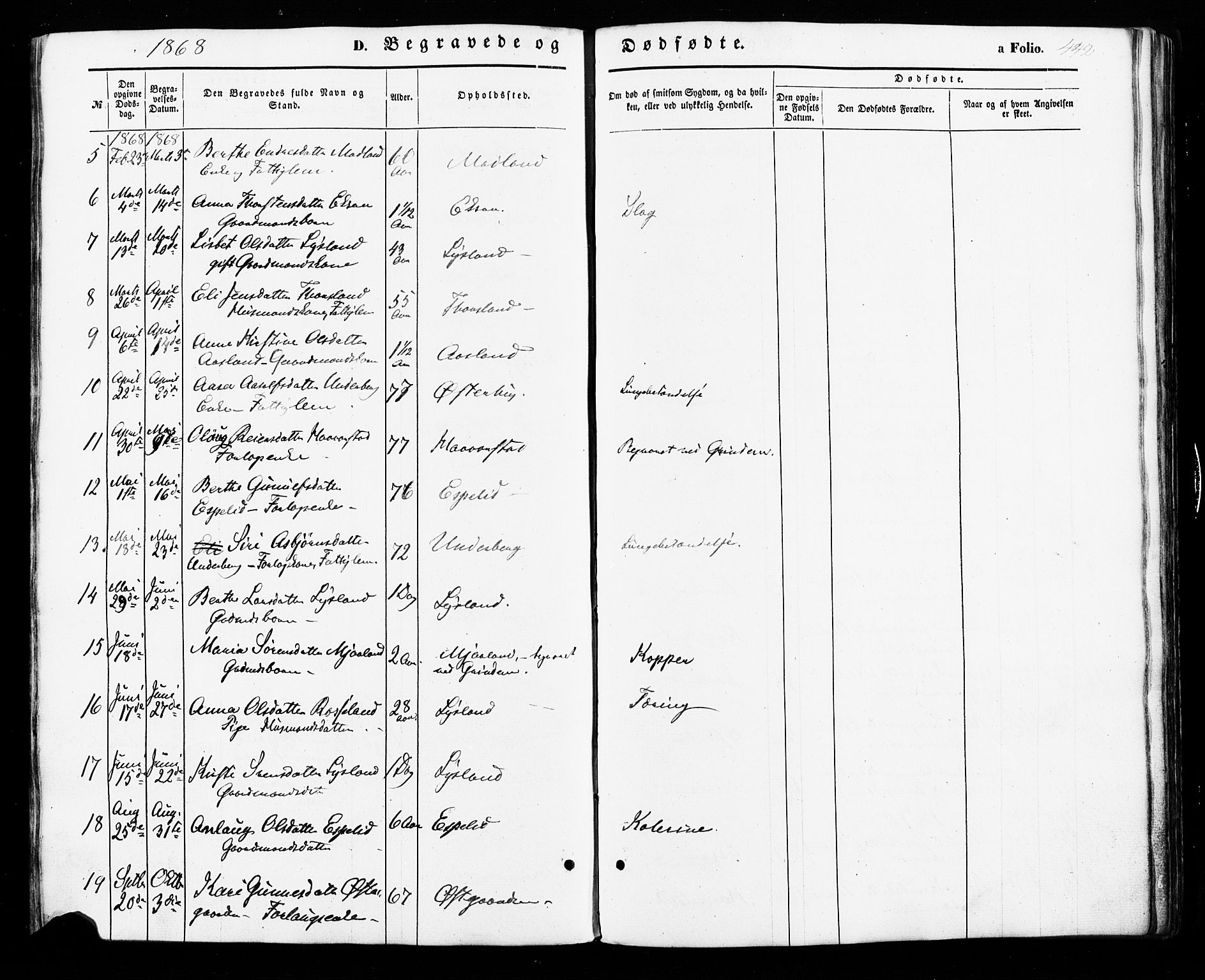 Åseral sokneprestkontor, AV/SAK-1111-0051/F/Fa/L0002: Parish register (official) no. A 2, 1854-1884, p. 442