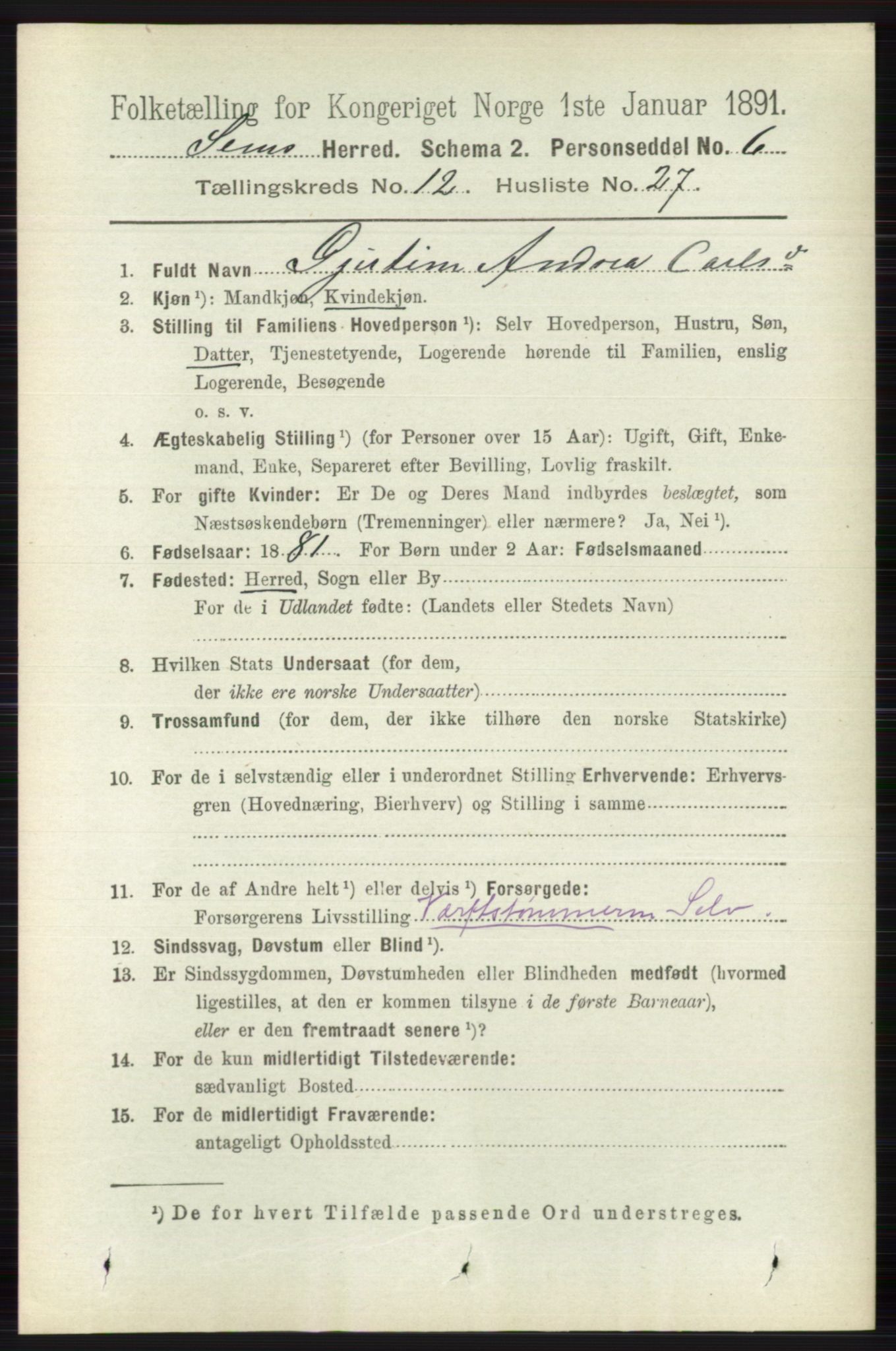 RA, 1891 census for 0721 Sem, 1891, p. 5958