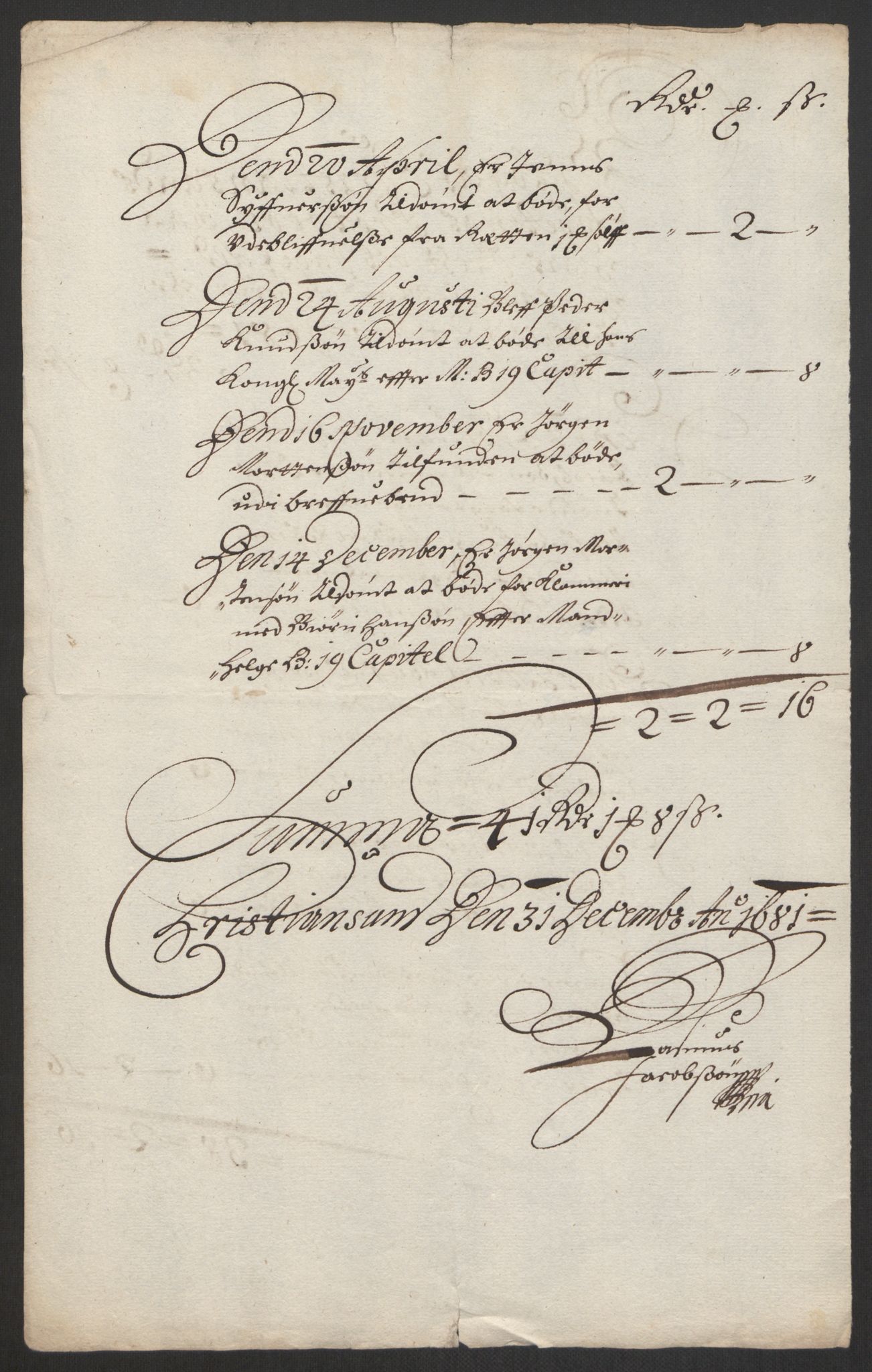 Rentekammeret inntil 1814, Reviderte regnskaper, Byregnskaper, AV/RA-EA-4066/R/Rm/L0285: [M18] Sikt og sakefall, 1681-1718, p. 12