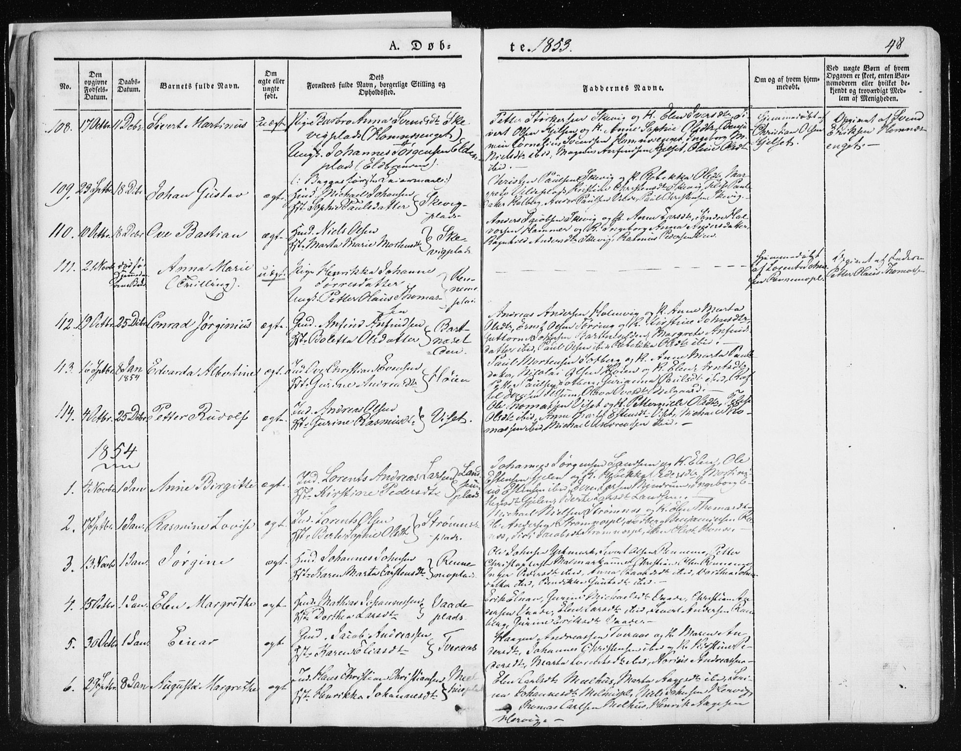 Ministerialprotokoller, klokkerbøker og fødselsregistre - Nord-Trøndelag, SAT/A-1458/741/L0393: Parish register (official) no. 741A07, 1849-1863, p. 48