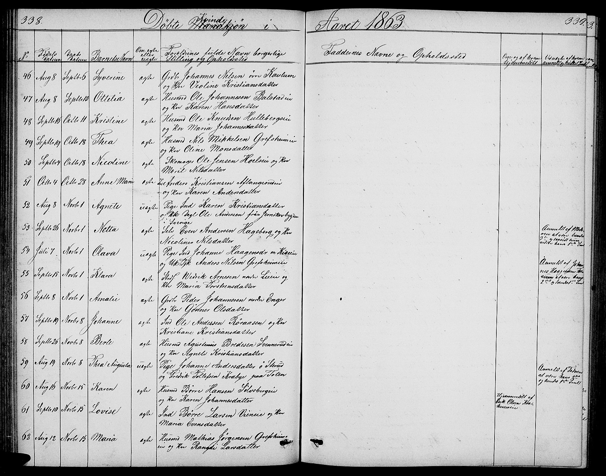 Nes prestekontor, Hedmark, AV/SAH-PREST-020/L/La/L0005: Parish register (copy) no. 5, 1852-1889, p. 338-339