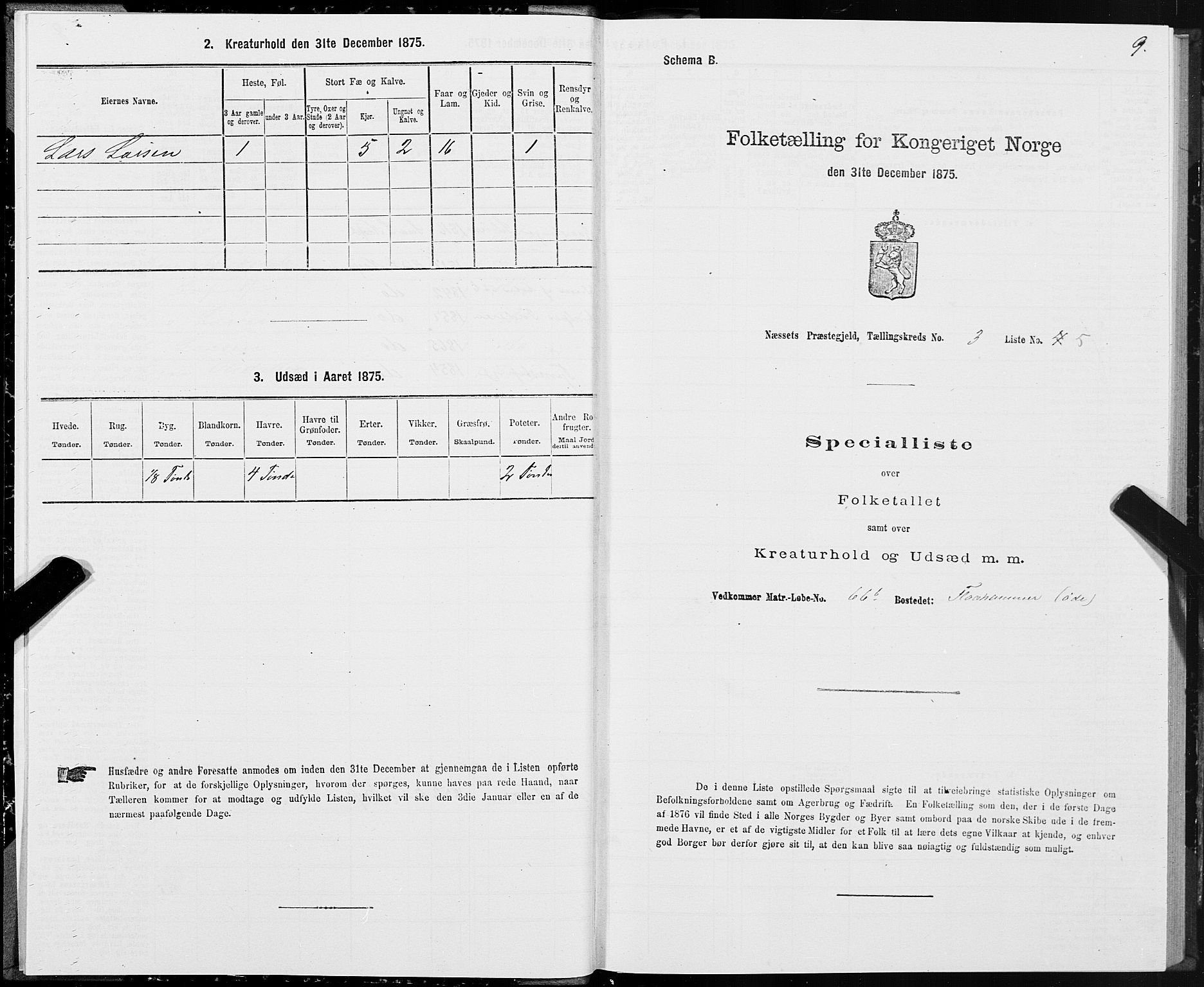 SAT, 1875 census for 1543P Nesset, 1875, p. 2009