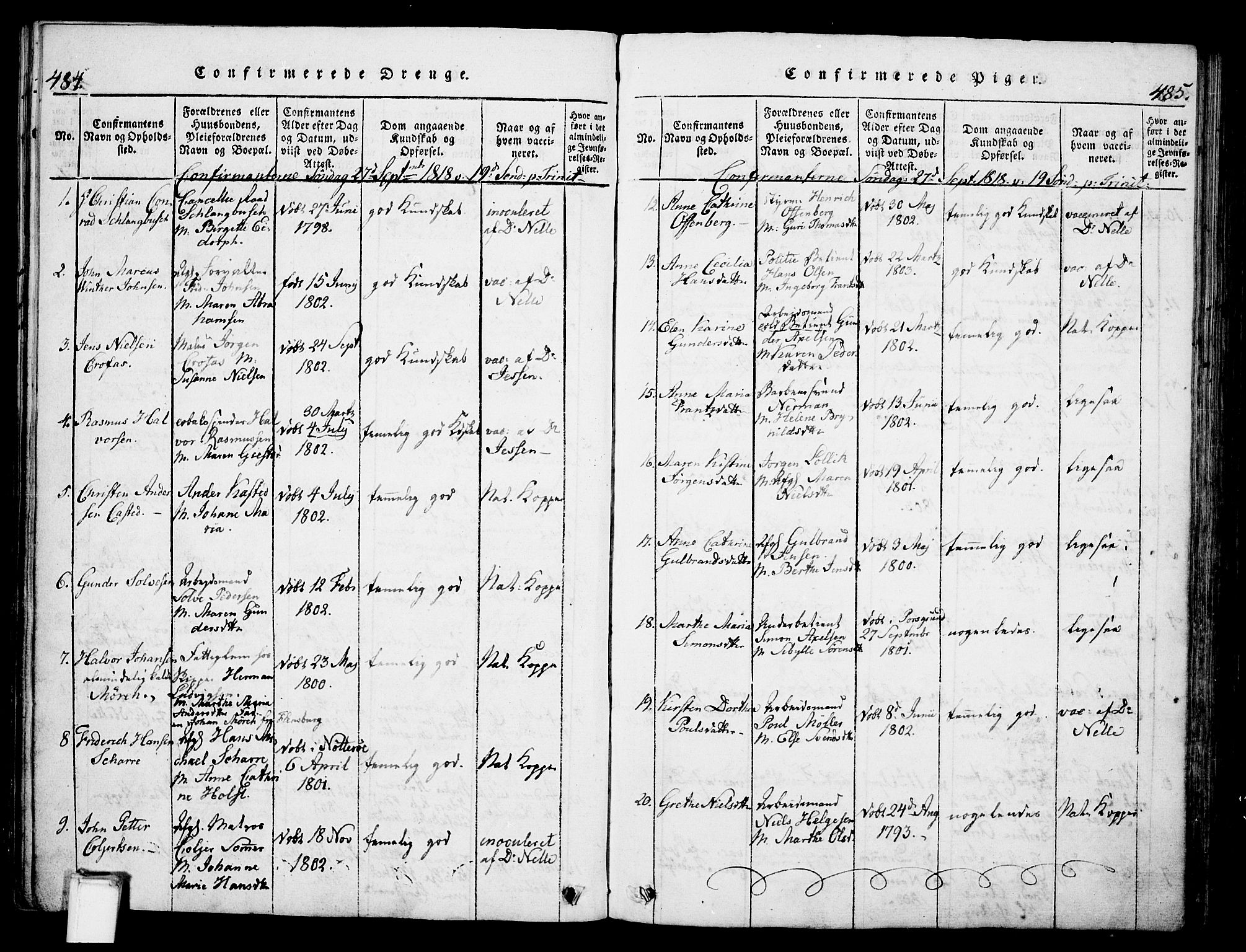 Skien kirkebøker, SAKO/A-302/G/Ga/L0002: Parish register (copy) no. 2, 1814-1842, p. 484-485