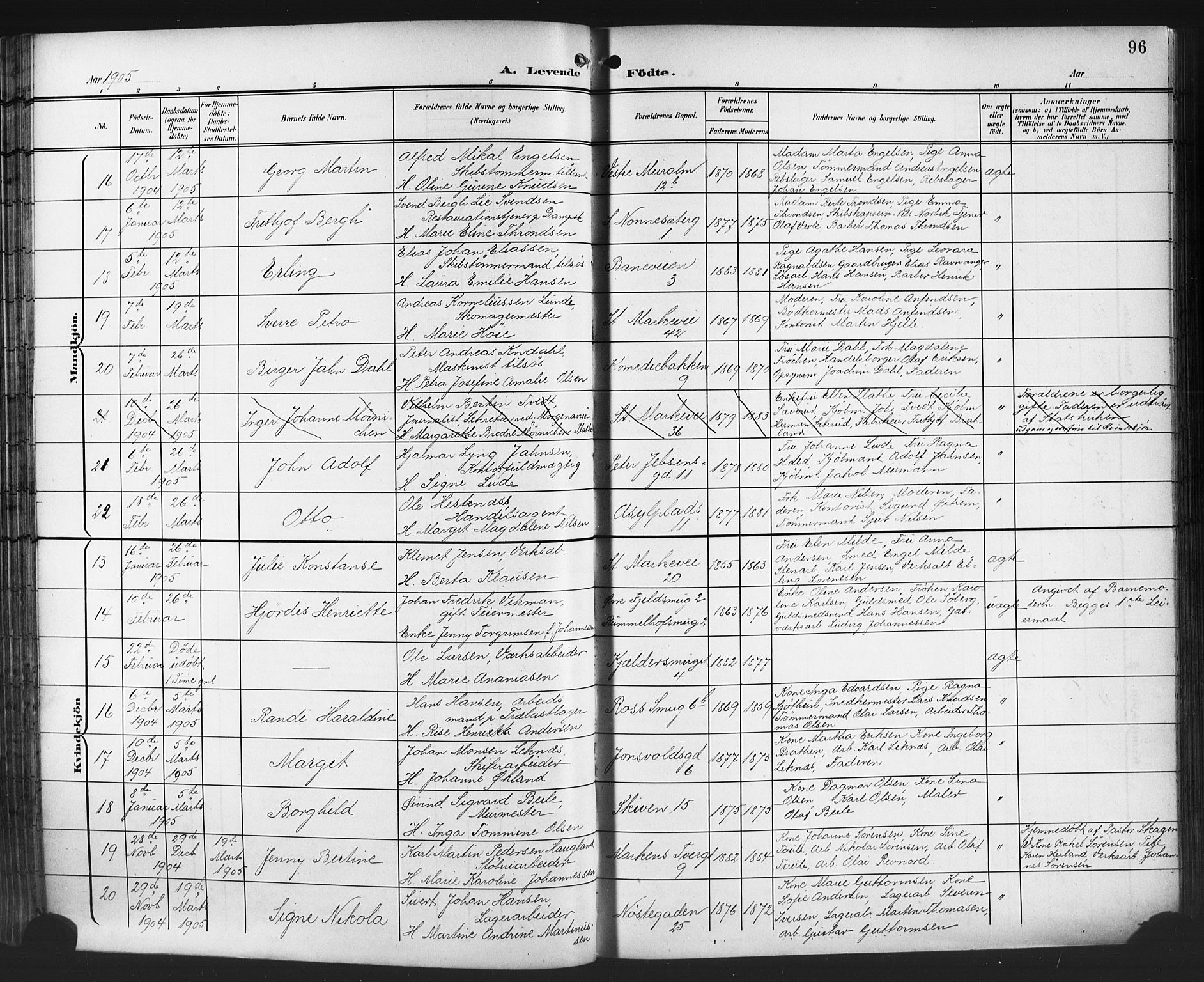 Domkirken sokneprestembete, AV/SAB-A-74801/H/Hab/L0017: Parish register (copy) no. B 10, 1900-1915, p. 96