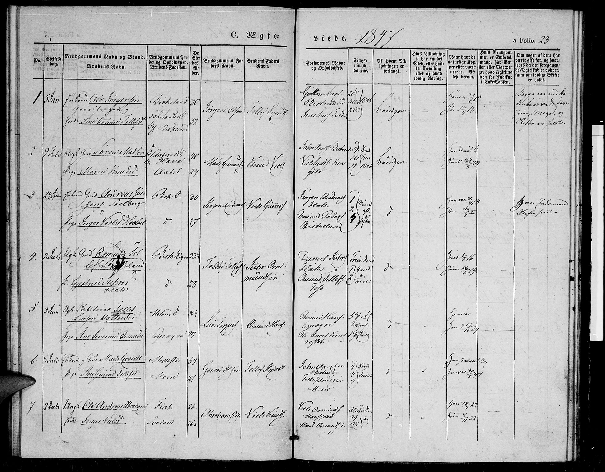 Birkenes sokneprestkontor, SAK/1111-0004/F/Fa/L0002: Parish register (official) no. A 2, 1839-1849, p. 23