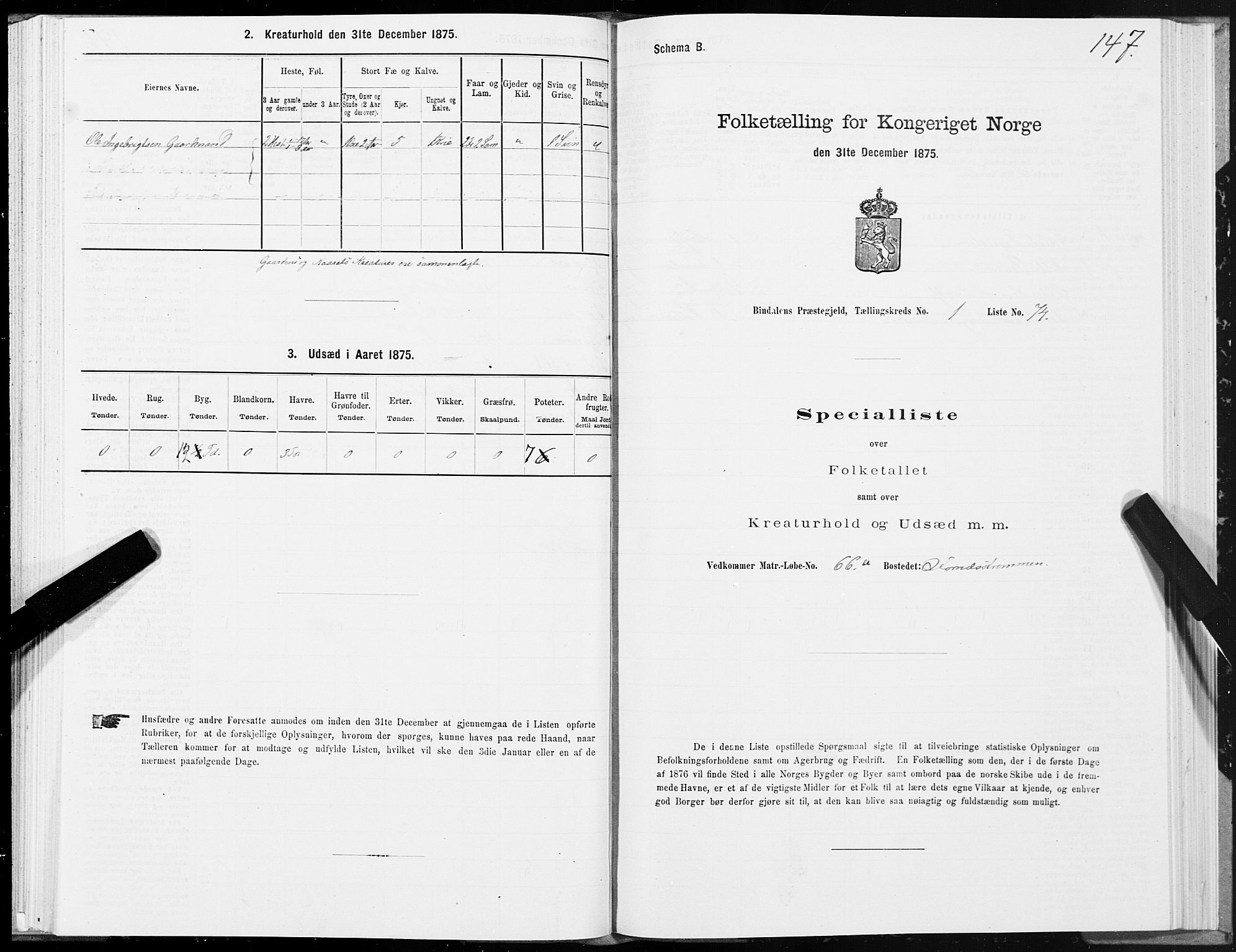 SAT, 1875 census for 1811P Bindal, 1875, p. 1147