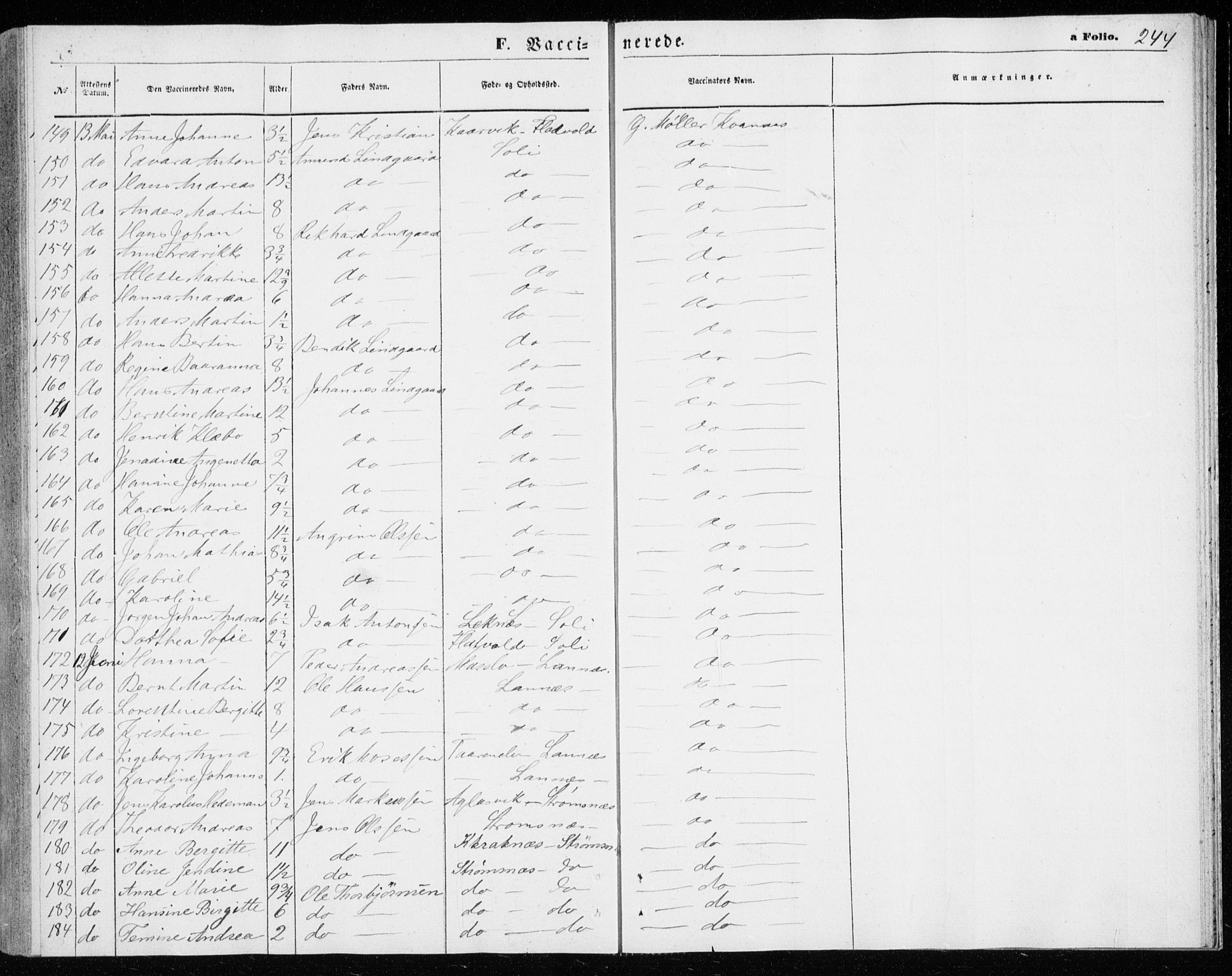 Lenvik sokneprestembete, AV/SATØ-S-1310/H/Ha/Haa/L0009kirke: Parish register (official) no. 9, 1866-1873, p. 244