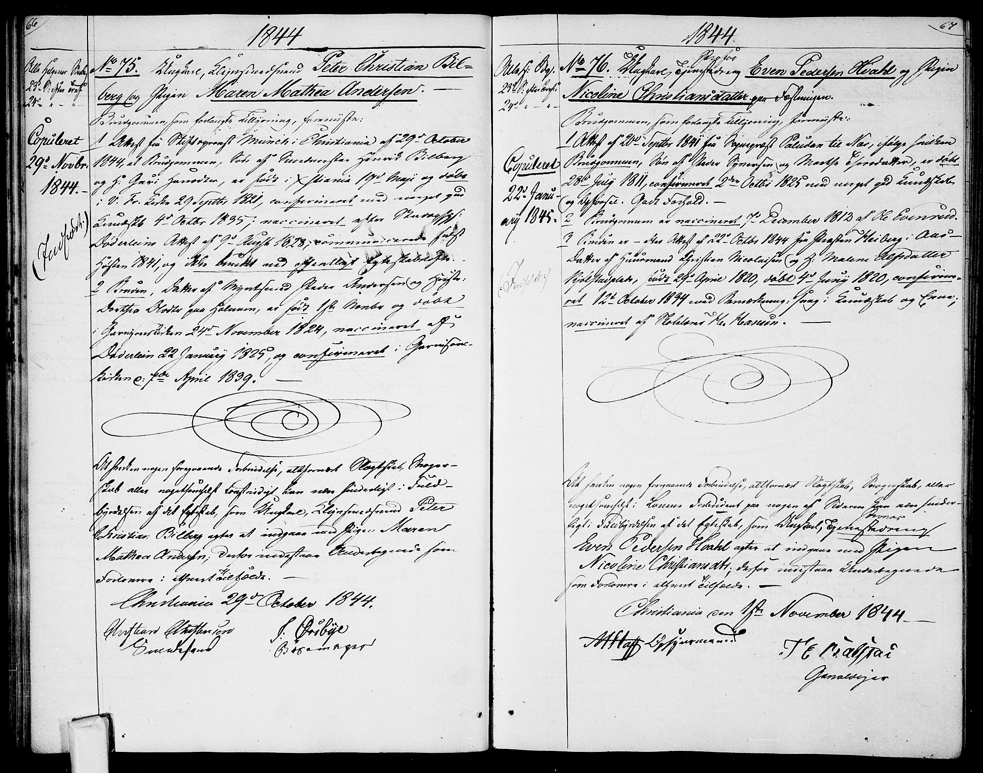 Garnisonsmenigheten Kirkebøker, SAO/A-10846/H/Ha/L0005: Banns register no. I 5, 1844-1856, p. 66-67