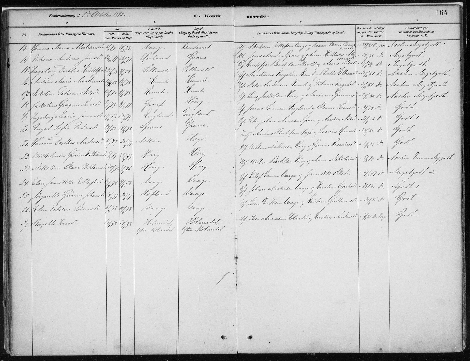 Askvoll sokneprestembete, AV/SAB-A-79501/H/Haa/Haab/L0002: Parish register (official) no. B 2, 1879-1909, p. 164