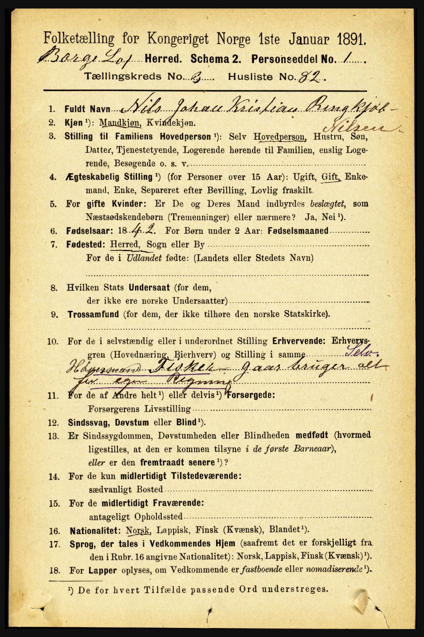 RA, 1891 census for 1862 Borge, 1891, p. 2022