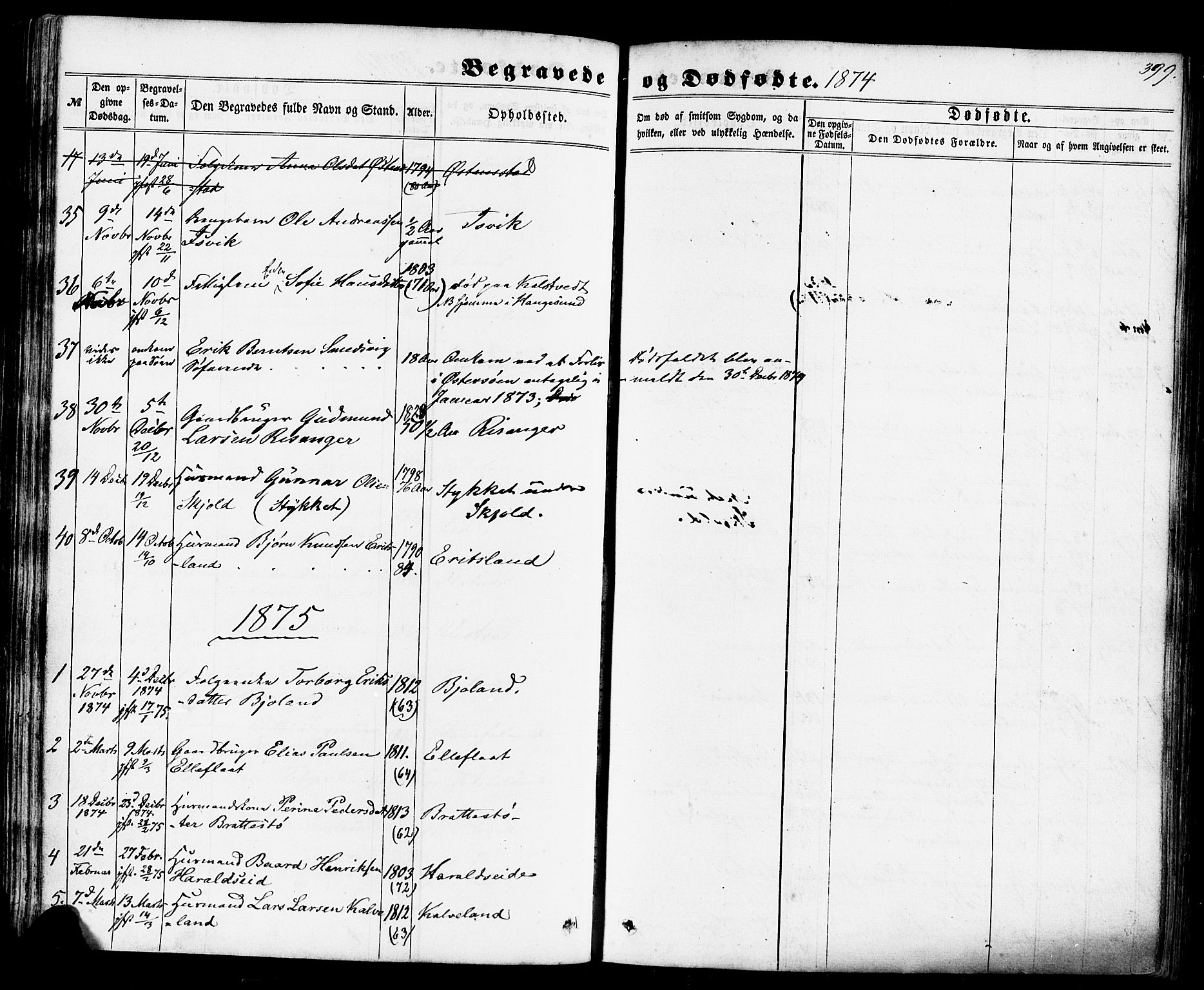 Skjold sokneprestkontor, AV/SAST-A-101847/H/Ha/Haa/L0008: Parish register (official) no. A 8, 1856-1882, p. 399