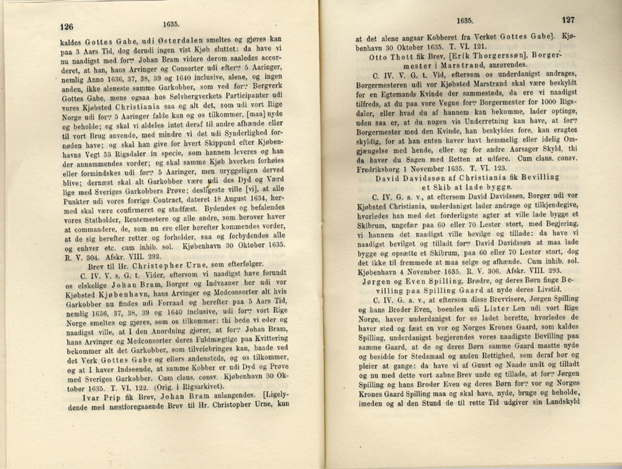 Publikasjoner utgitt av Det Norske Historiske Kildeskriftfond, PUBL/-/-/-: Norske Rigs-Registranter, bind 7, 1635-1640, p. 126-127