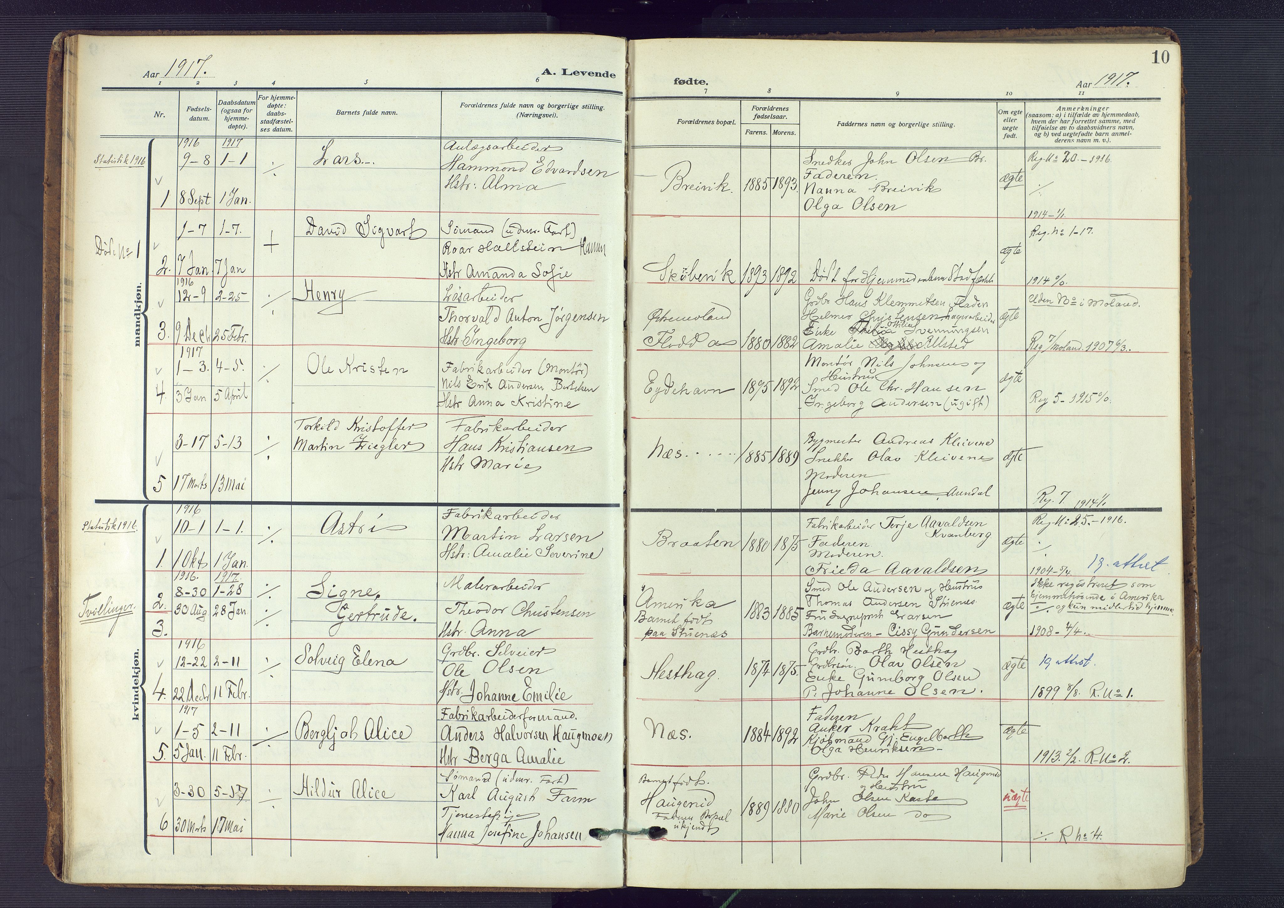 Austre Moland sokneprestkontor, SAK/1111-0001/F/Fa/Fab/L0003: Parish register (official) no. A 3, 1914-1927, p. 10