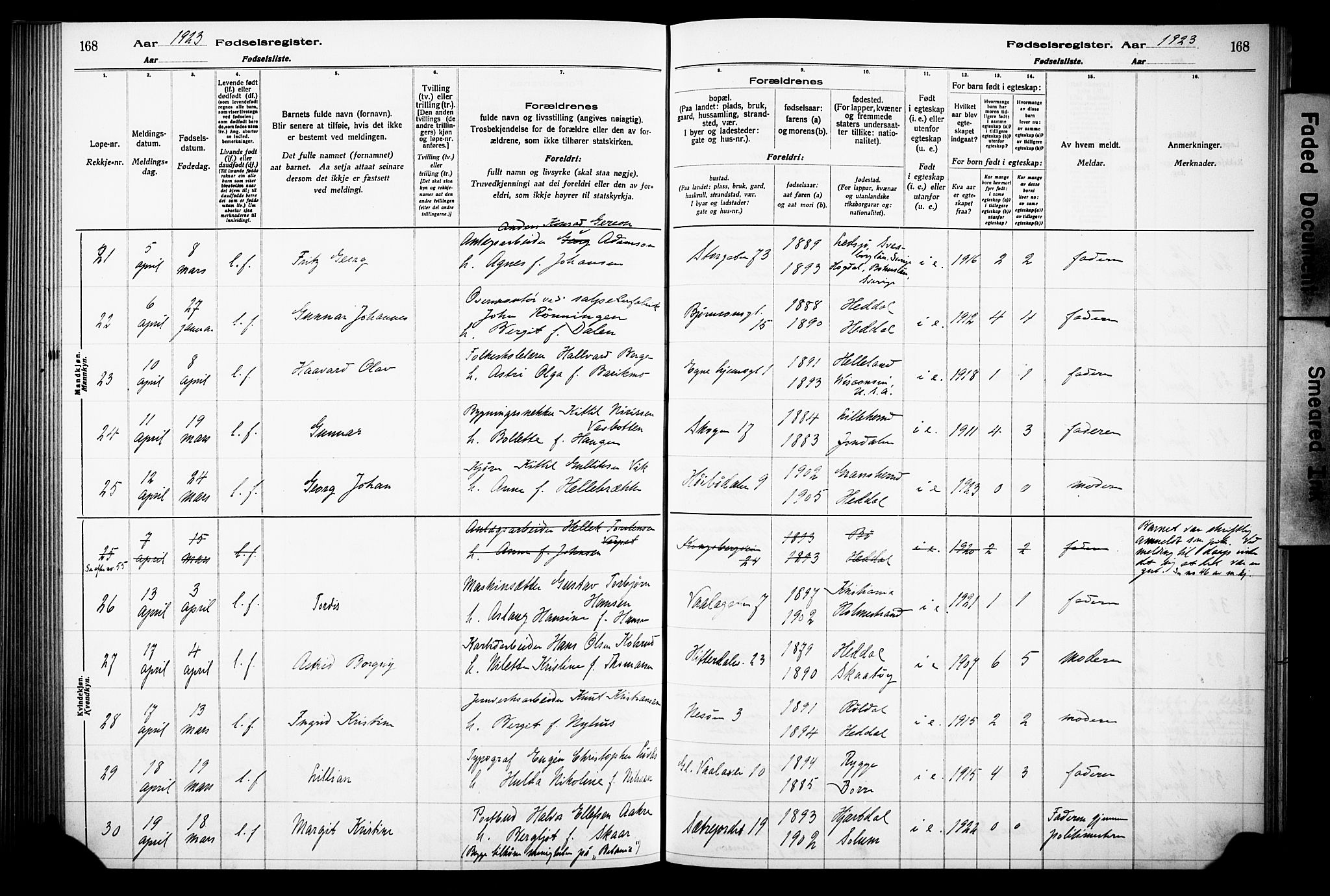 Notodden kirkebøker, AV/SAKO-A-290/J/Ja/L0001: Birth register no. 1, 1916-1924, p. 168