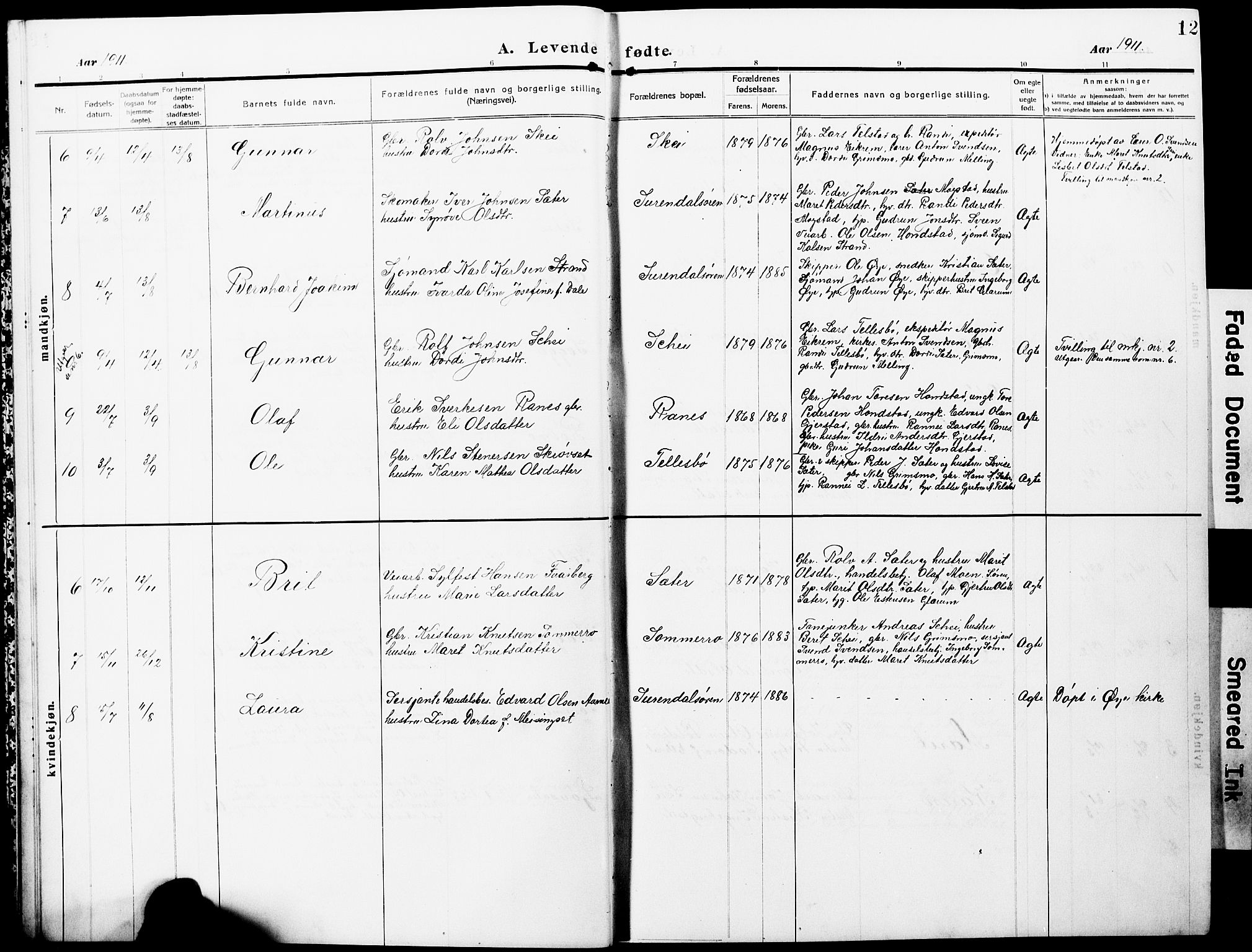 Ministerialprotokoller, klokkerbøker og fødselsregistre - Møre og Romsdal, AV/SAT-A-1454/596/L1059: Parish register (copy) no. 596C02, 1908-1922, p. 12