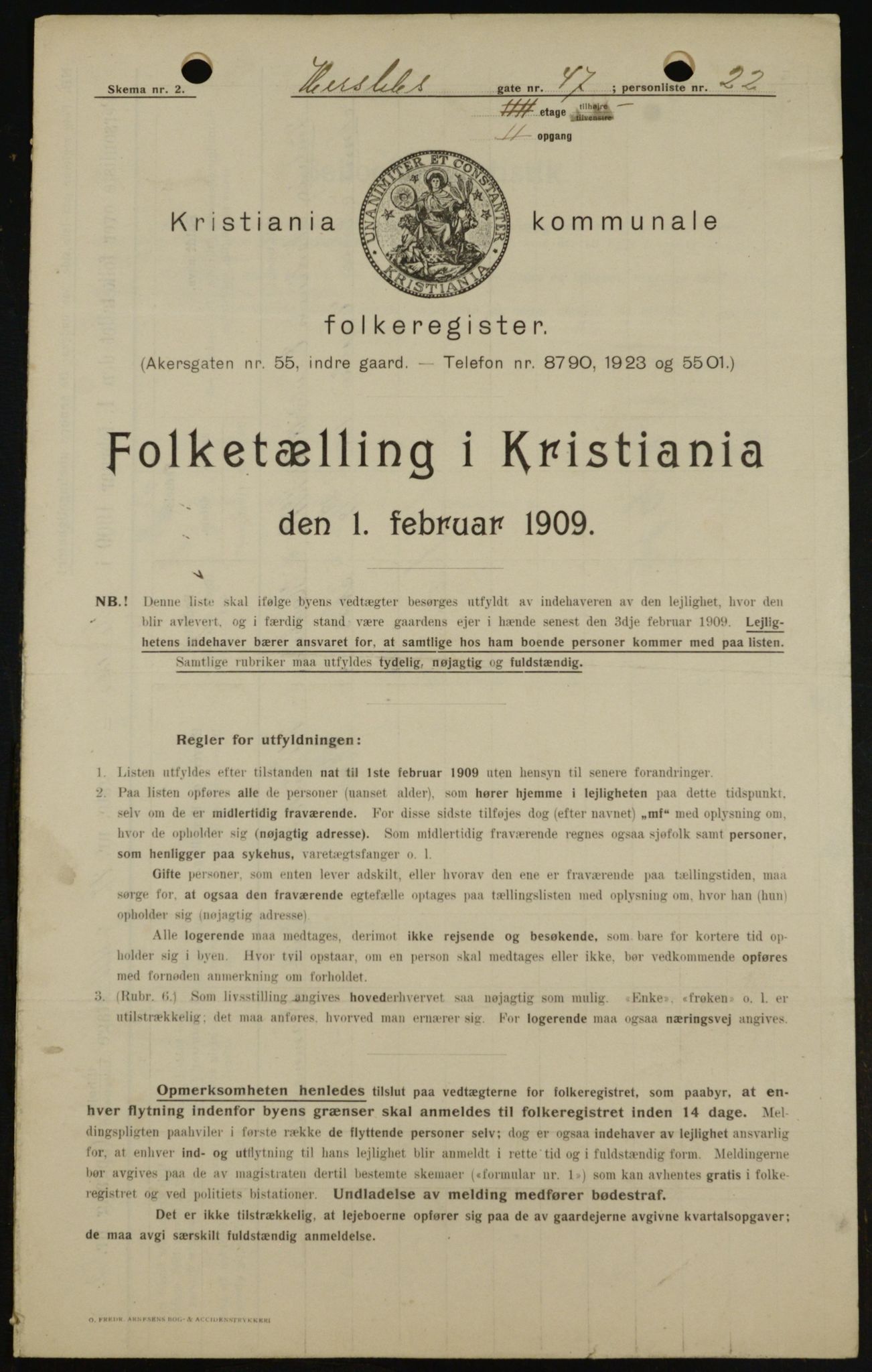 OBA, Municipal Census 1909 for Kristiania, 1909, p. 36086