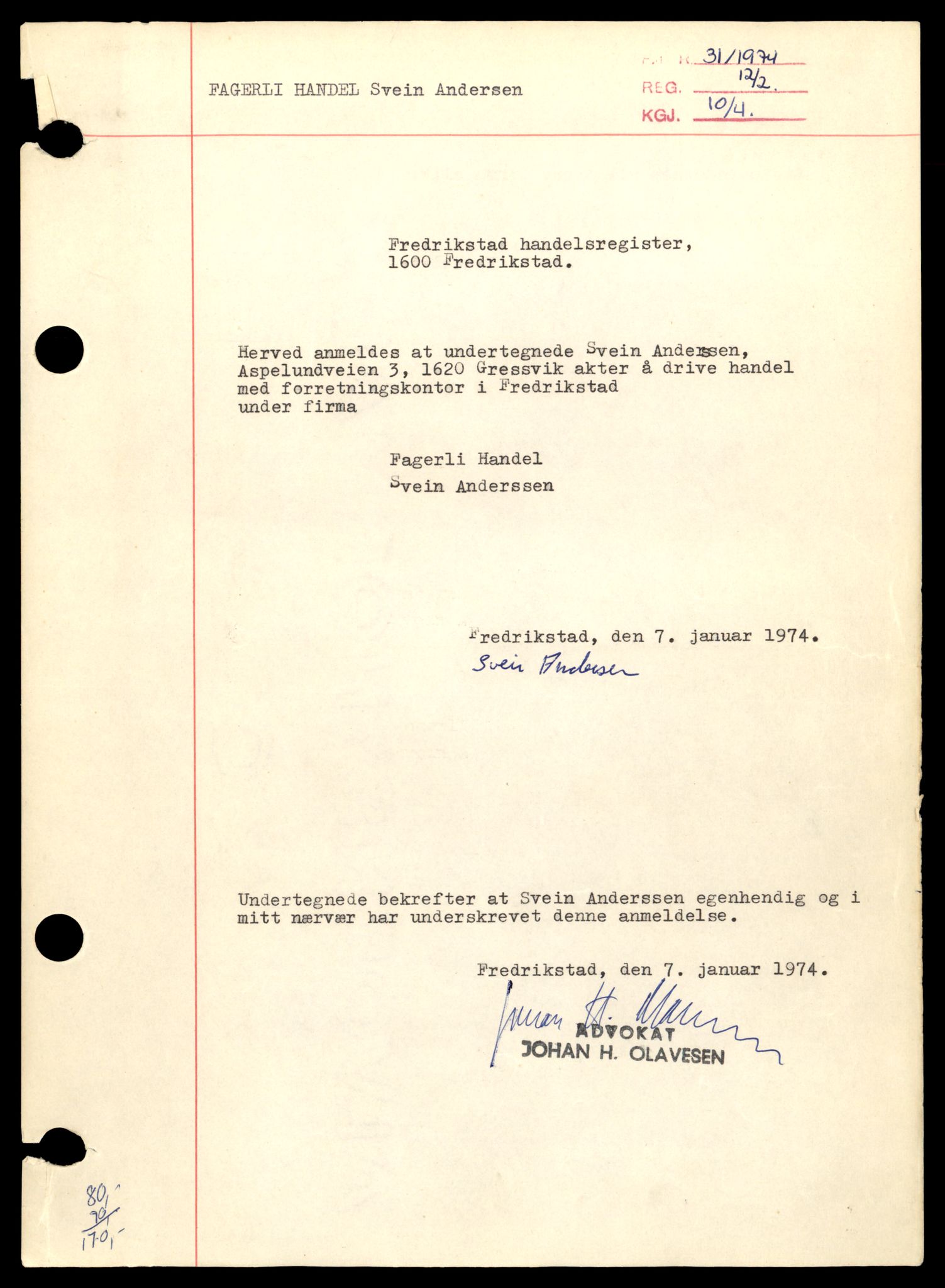 Fredrikstad tingrett, AV/SAT-A-10473/K/Ka/Kab/L0002: Enkeltmannsforetak, F-K, 1944-1990, p. 3