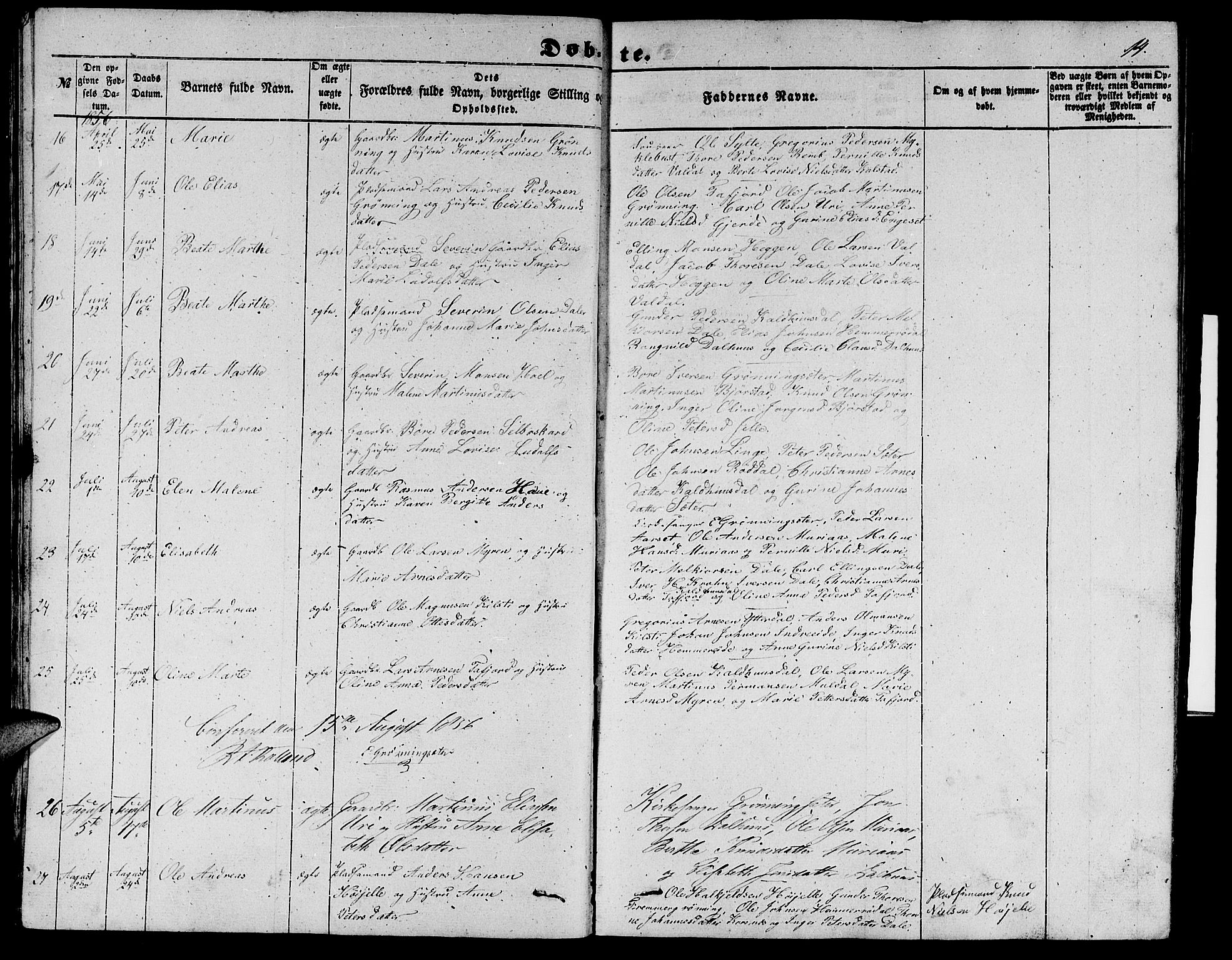 Ministerialprotokoller, klokkerbøker og fødselsregistre - Møre og Romsdal, SAT/A-1454/519/L0261: Parish register (copy) no. 519C02, 1854-1867, p. 14