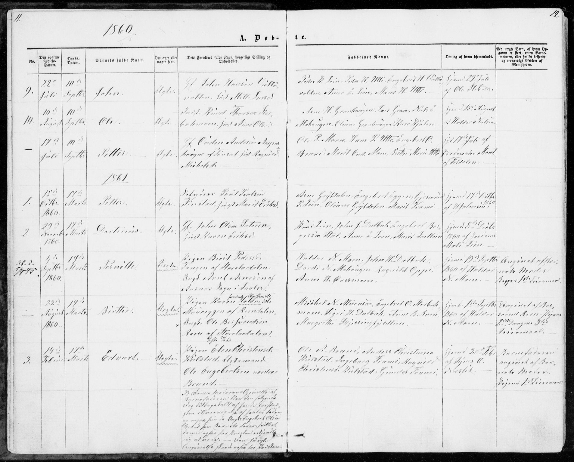 Sollia prestekontor, SAH/PREST-050/H/Ha/Haa/L0001: Parish register (official) no. 1, 1856-1885, p. 11-12