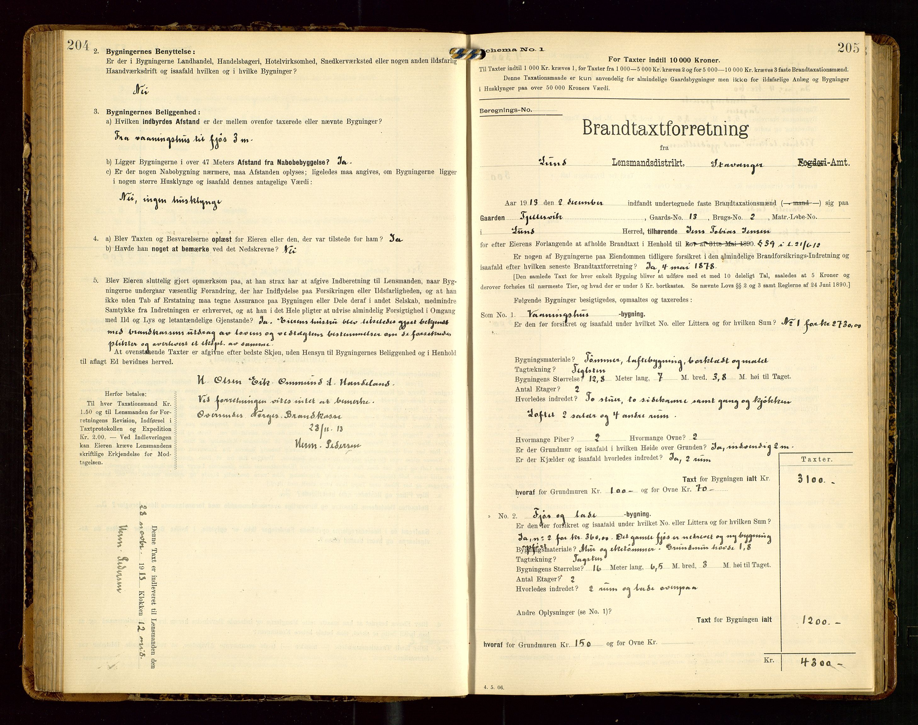 Lund lensmannskontor, AV/SAST-A-100303/Gob/L0002: "Brandtakstprotokol", 1908-1918, p. 204-205