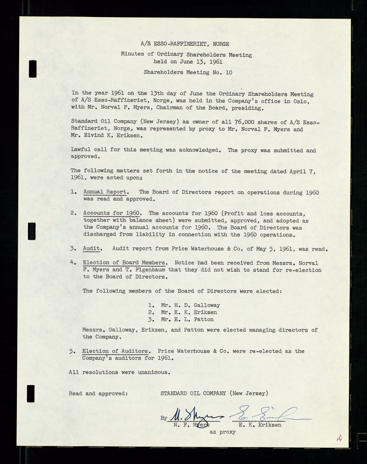 PA 1537 - A/S Essoraffineriet Norge, AV/SAST-A-101957/A/Aa/L0001/0002: Styremøter / Shareholder meetings, board meetings, by laws (vedtekter), 1957-1960, p. 10