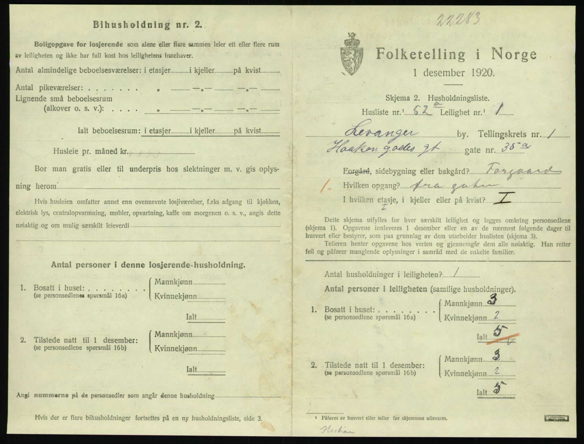 SAT, 1920 census for Levanger town, 1920, p. 680