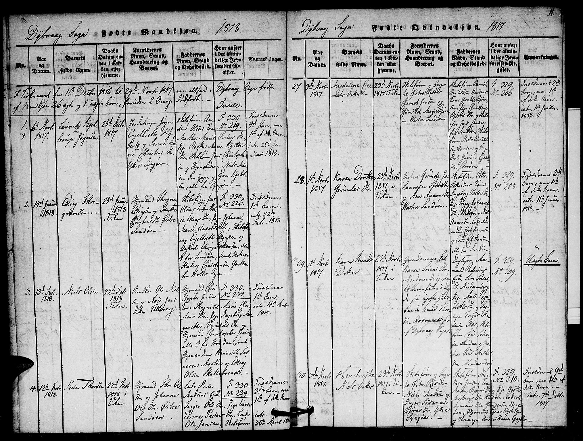 Dypvåg sokneprestkontor, SAK/1111-0007/F/Fa/Faa/L0003: Parish register (official) no. A 3 /1, 1817-1824, p. 11