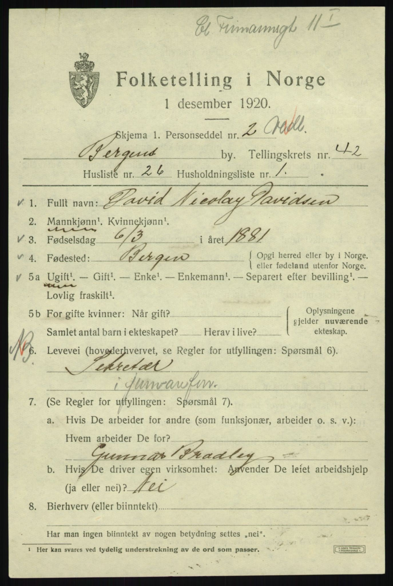 SAB, 1920 census for Bergen, 1920, p. 110413