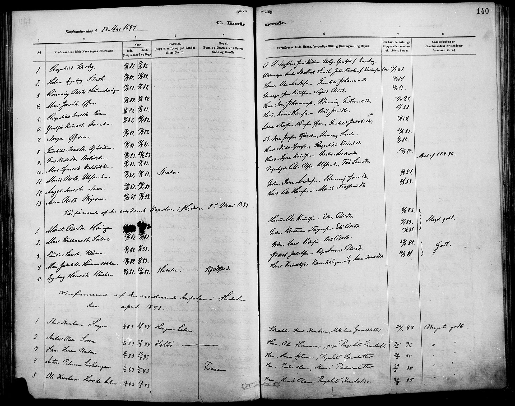 Vågå prestekontor, SAH/PREST-076/H/Ha/Haa/L0009: Parish register (official) no. 9, 1886-1904, p. 140
