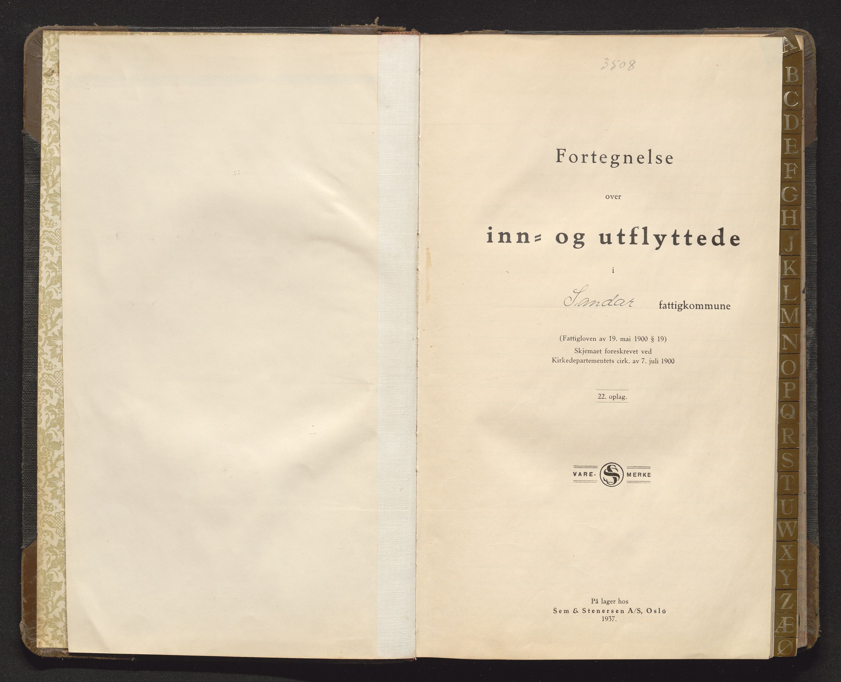 Sandar lensmannskontor, AV/SAKO-A-545/O/Oa/L0012: Protokoll over inn- og utflyttede, 1939-1940