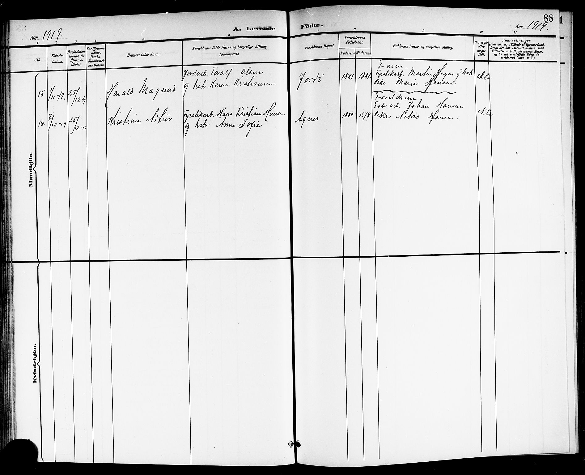Brunlanes kirkebøker, SAKO/A-342/G/Ga/L0004: Parish register (copy) no. I 4, 1898-1921, p. 88