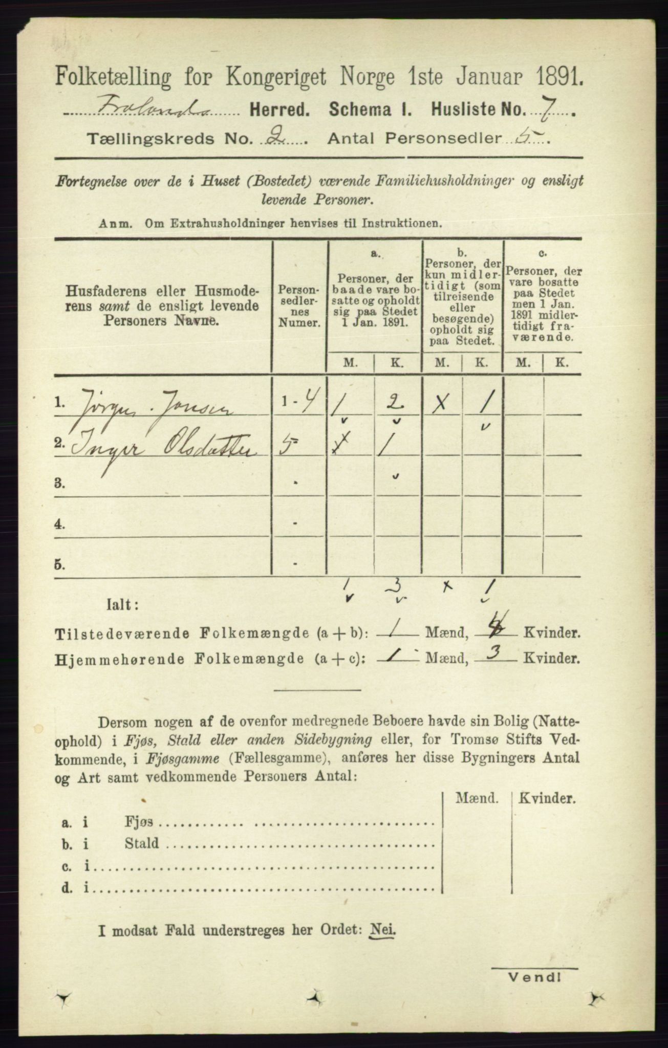 RA, 1891 census for 0919 Froland, 1891, p. 410