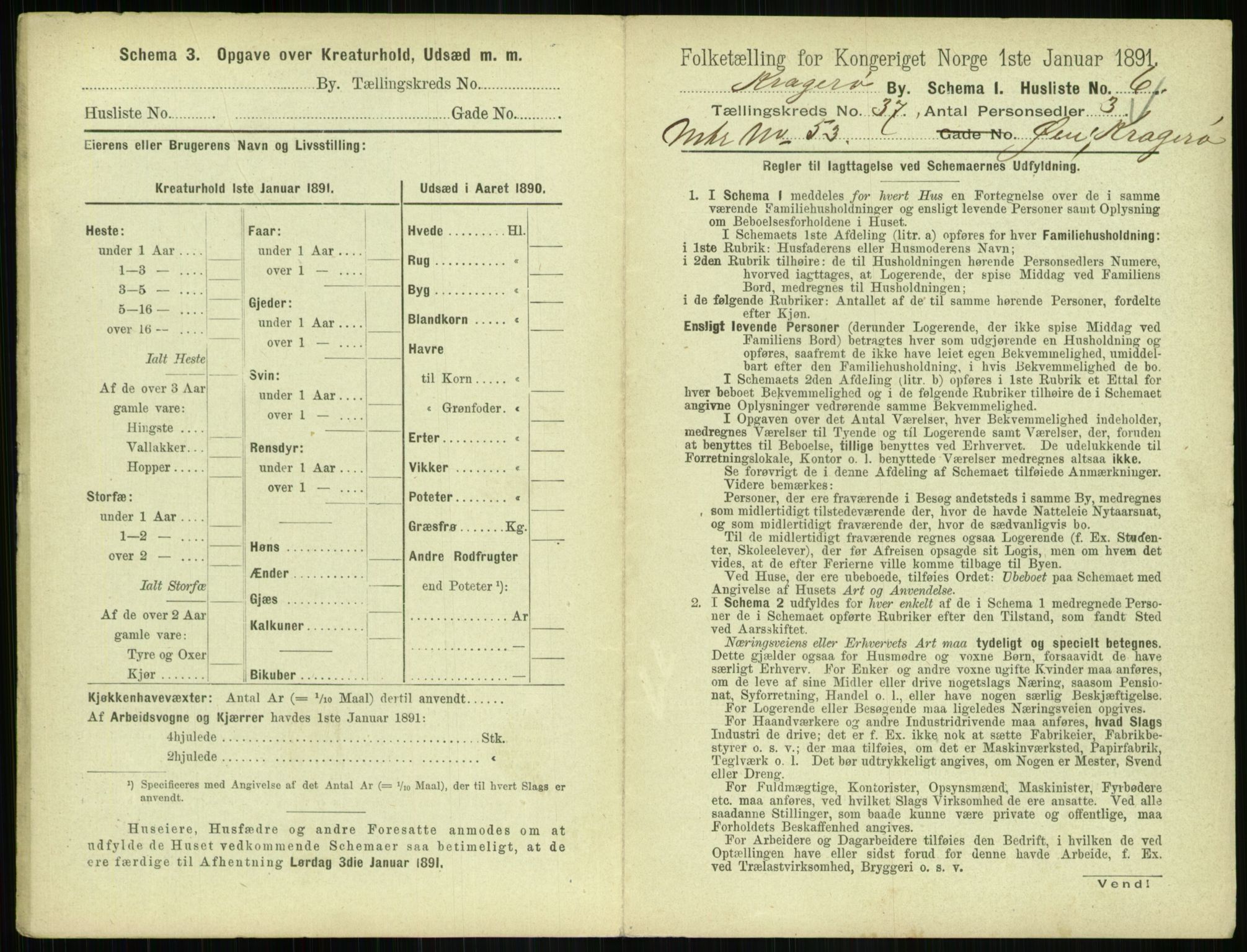 RA, 1891 census for 0801 Kragerø, 1891, p. 1456