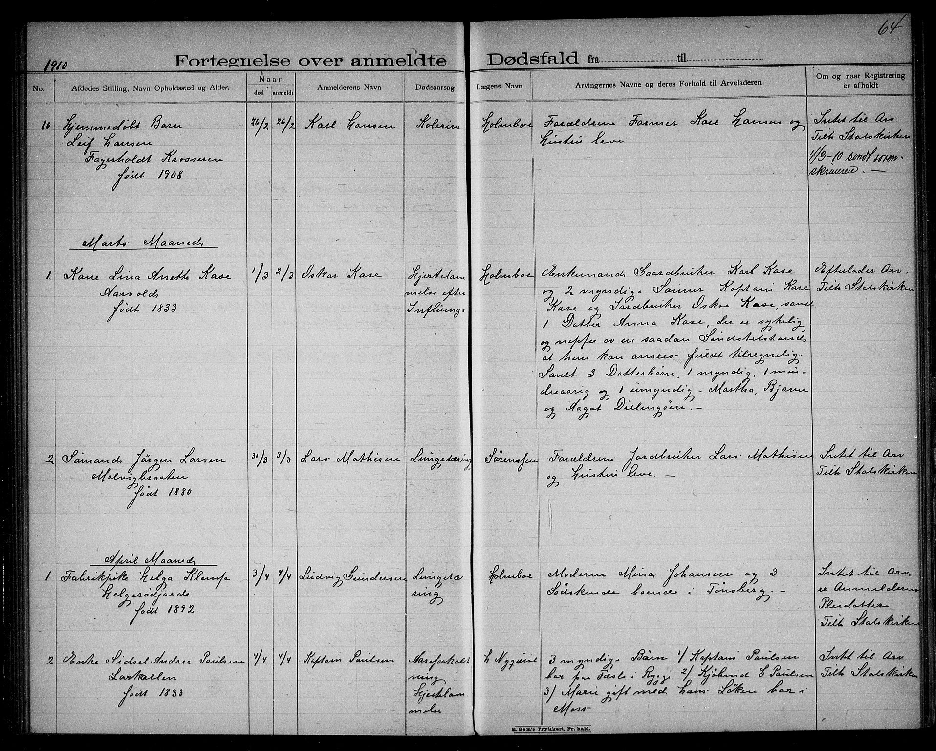 Rygge lensmannskontor, AV/SAO-A-10005/H/Ha/Haa/L0004: Dødsfallsprotokoll, 1903-1912, p. 64