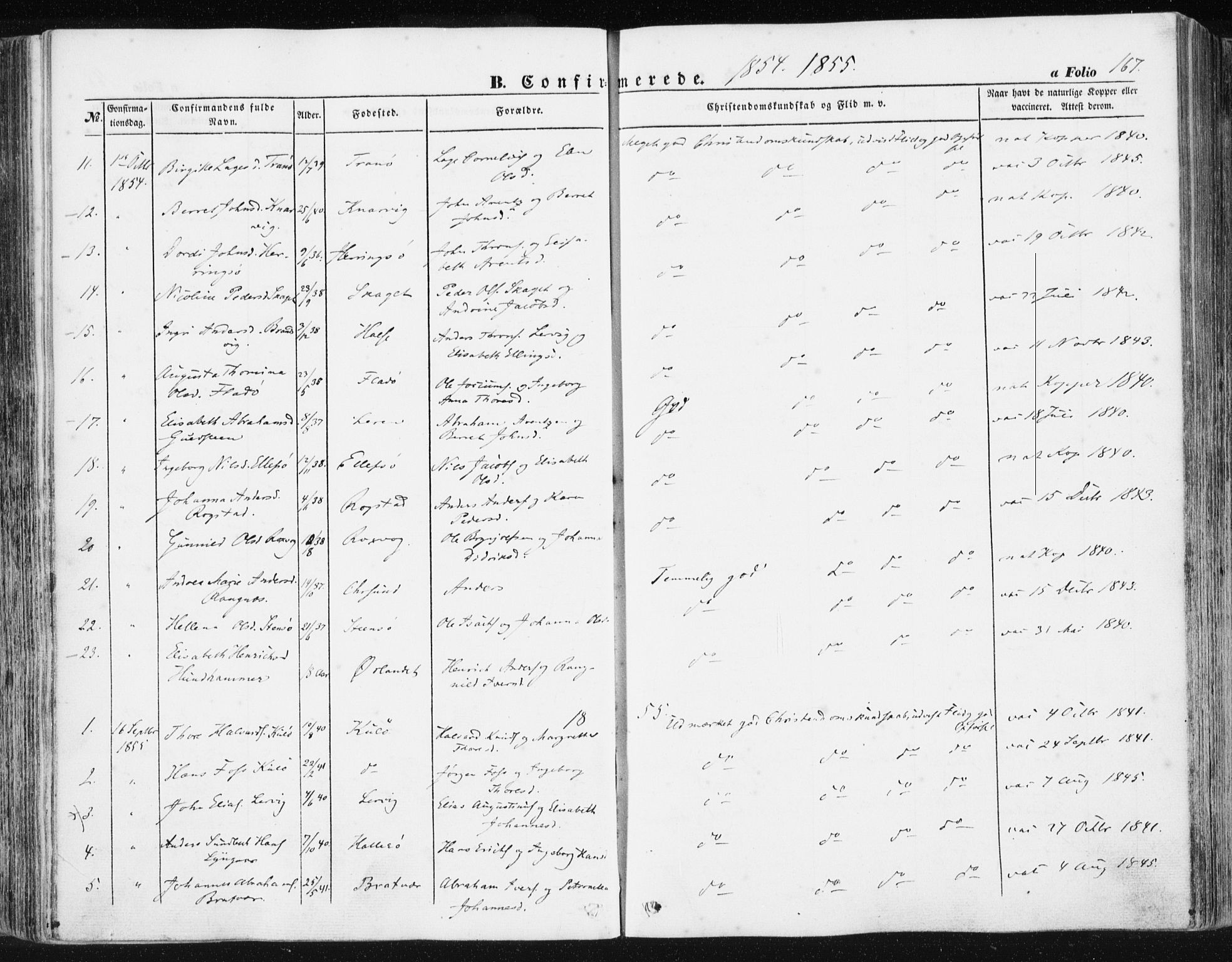 Ministerialprotokoller, klokkerbøker og fødselsregistre - Møre og Romsdal, AV/SAT-A-1454/581/L0937: Parish register (official) no. 581A05, 1853-1872, p. 167