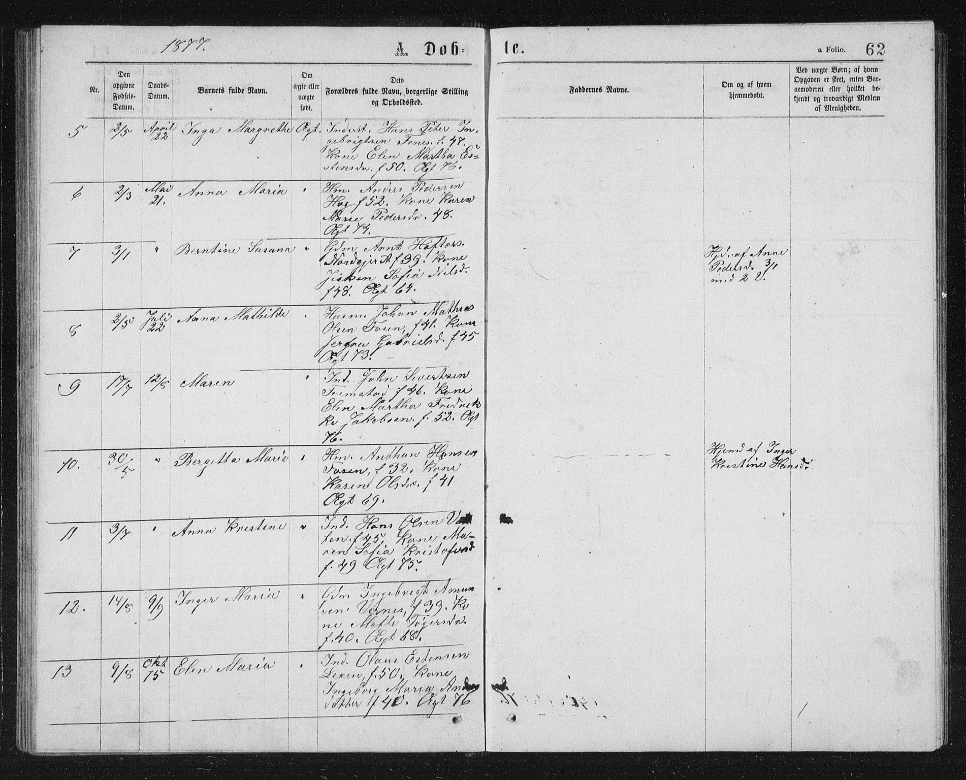 Ministerialprotokoller, klokkerbøker og fødselsregistre - Sør-Trøndelag, SAT/A-1456/662/L0756: Parish register (copy) no. 662C01, 1869-1891, p. 62