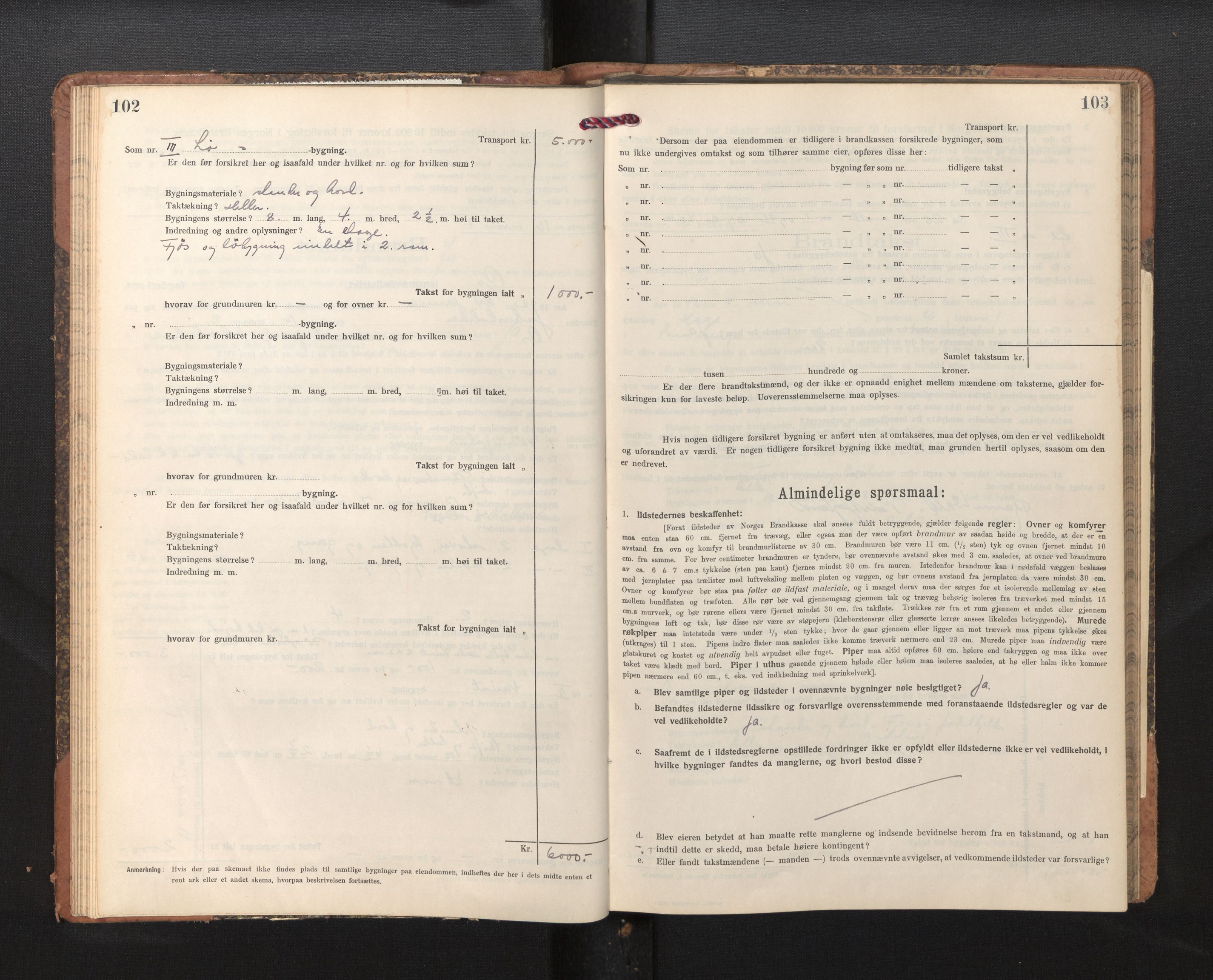 Lensmannen i Os, SAB/A-34101/0012/L0009: Branntakstprotokoll, skjematakst, 1915-1955, p. 102-103