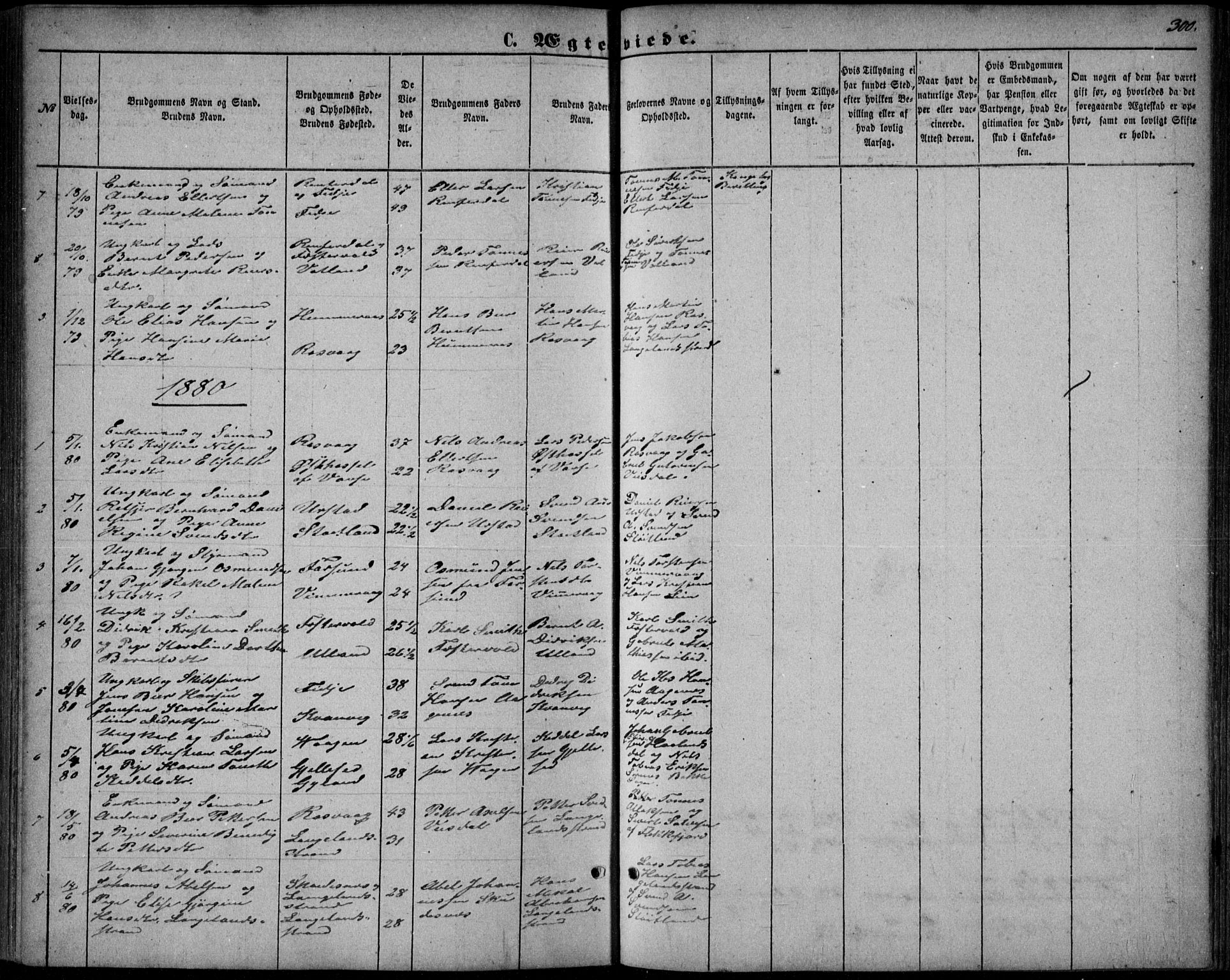 Flekkefjord sokneprestkontor, AV/SAK-1111-0012/F/Fb/Fbb/L0003: Parish register (copy) no. B 3, 1867-1889, p. 300