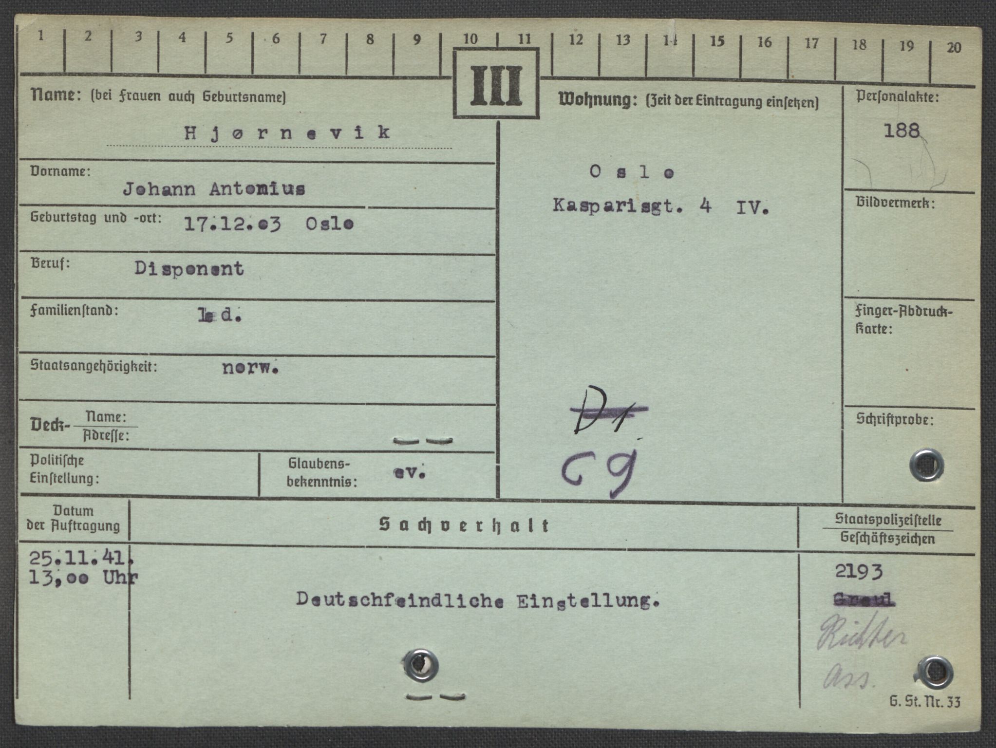 Befehlshaber der Sicherheitspolizei und des SD, AV/RA-RAFA-5969/E/Ea/Eaa/L0004: Register over norske fanger i Møllergata 19: Hal-Hæ, 1940-1945, p. 1153