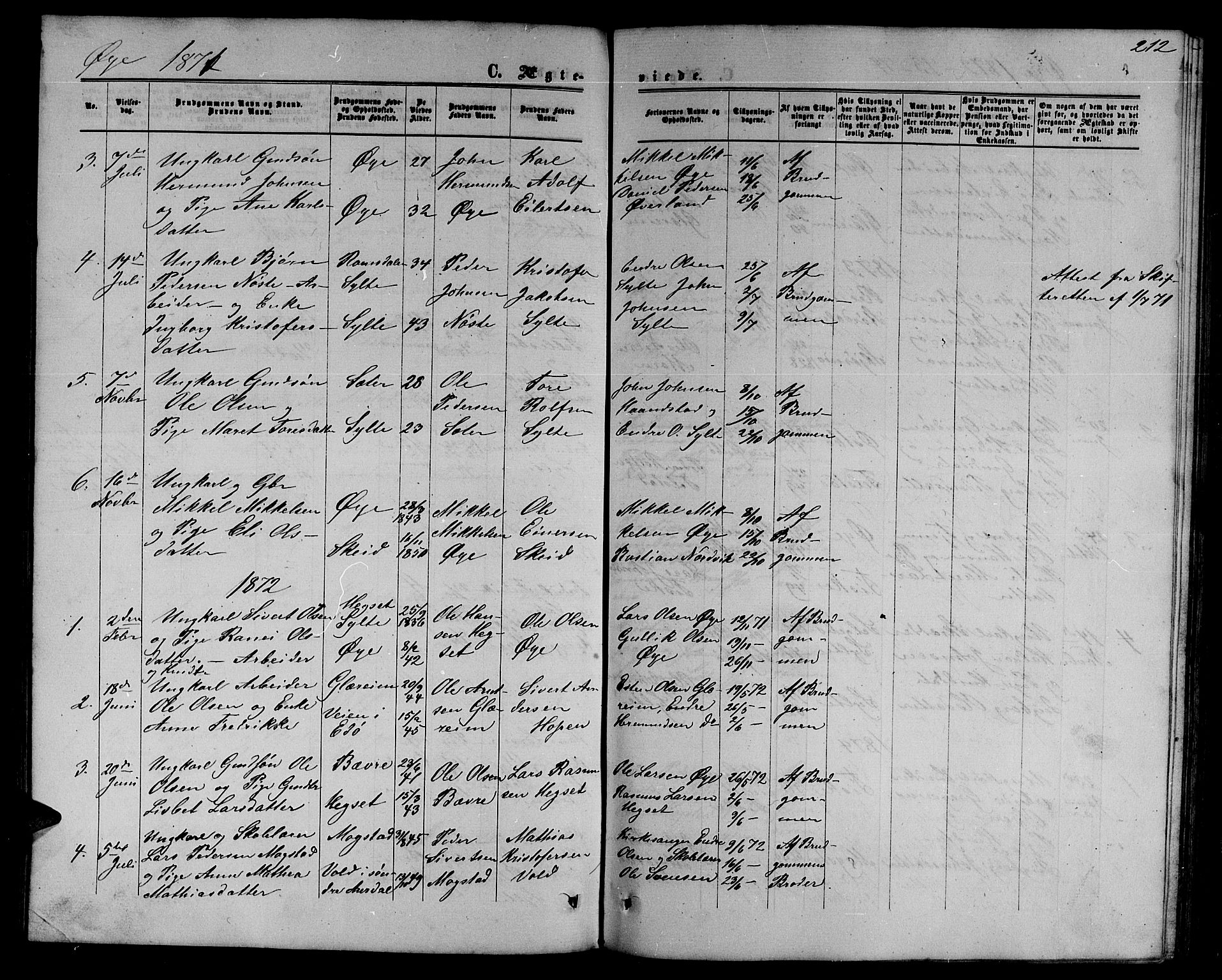 Ministerialprotokoller, klokkerbøker og fødselsregistre - Møre og Romsdal, SAT/A-1454/595/L1051: Parish register (copy) no. 595C03, 1866-1891, p. 212
