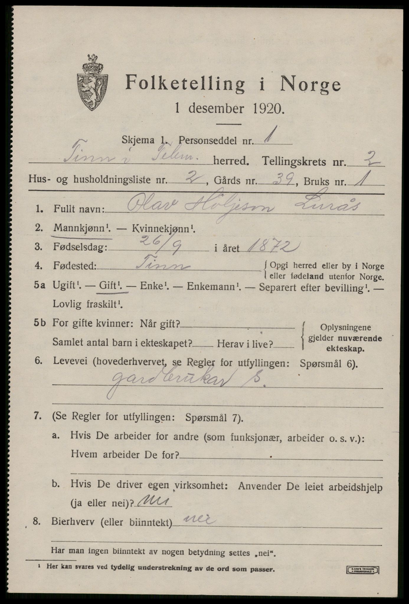 SAKO, 1920 census for Tinn, 1920, p. 3060