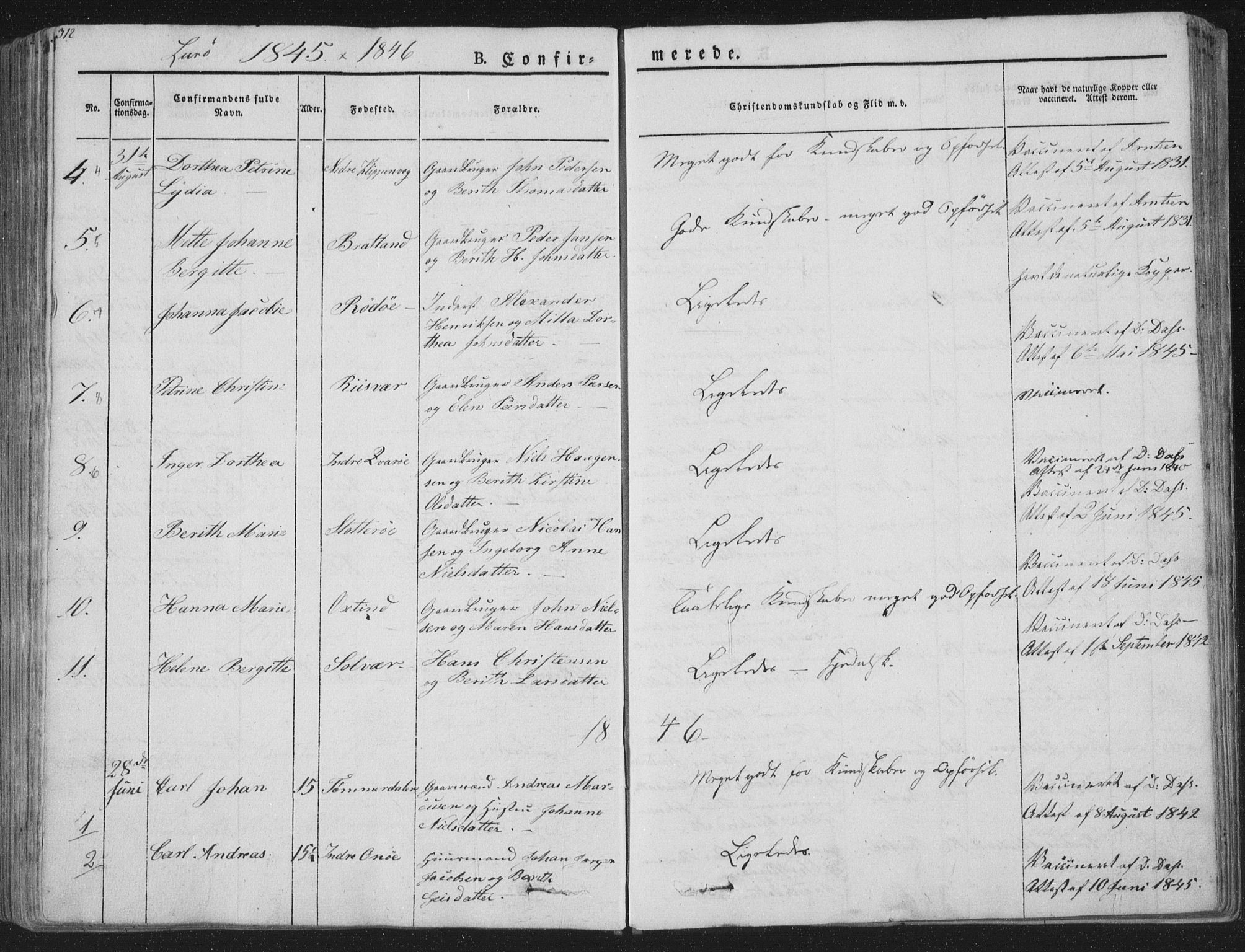 Ministerialprotokoller, klokkerbøker og fødselsregistre - Nordland, AV/SAT-A-1459/839/L0565: Parish register (official) no. 839A02, 1825-1862, p. 312