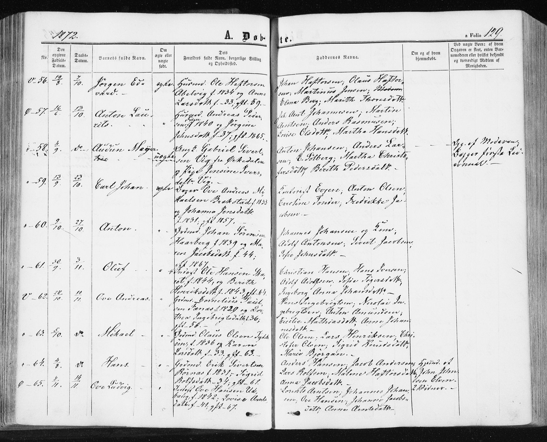 Ministerialprotokoller, klokkerbøker og fødselsregistre - Sør-Trøndelag, SAT/A-1456/659/L0737: Parish register (official) no. 659A07, 1857-1875, p. 129