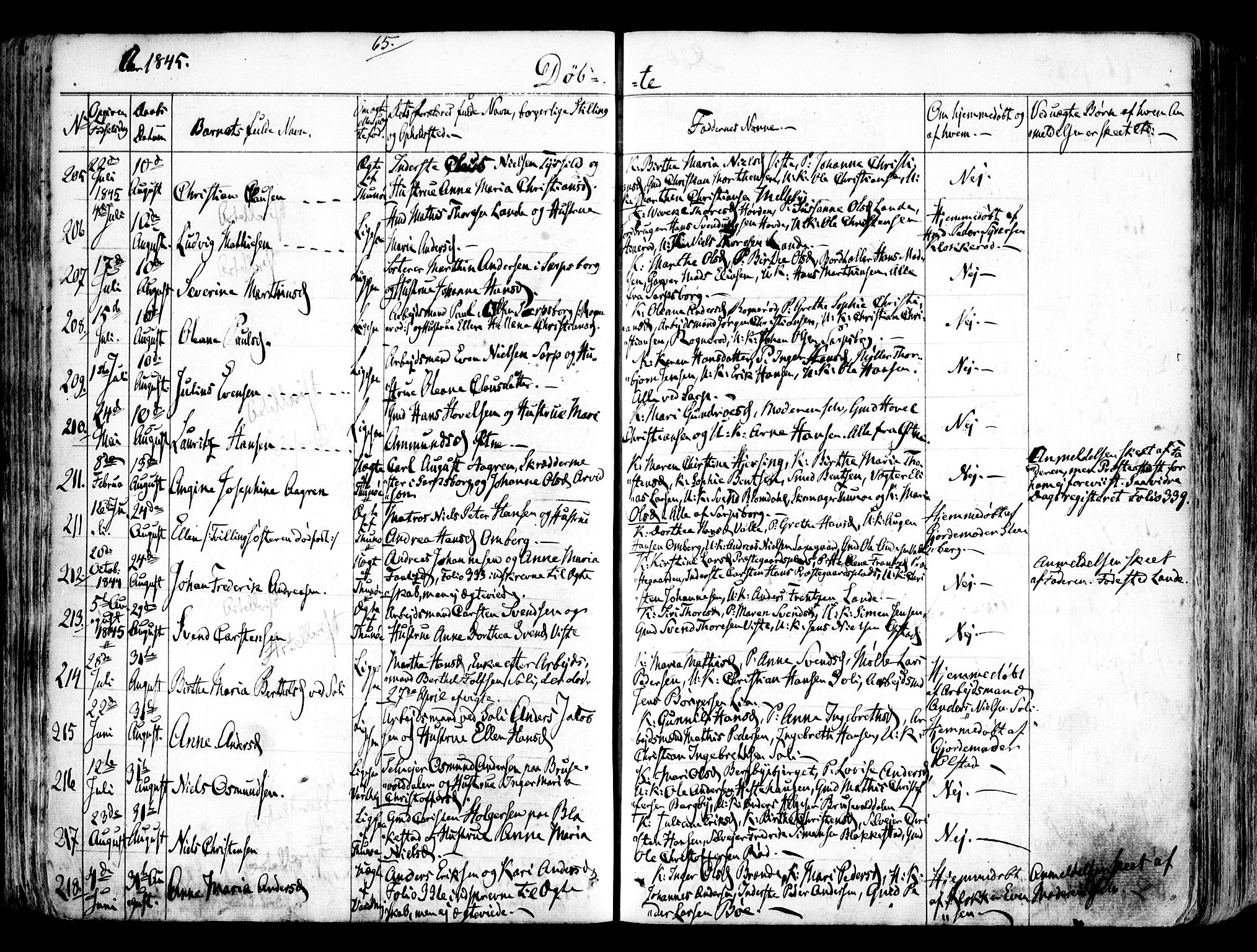 Tune prestekontor Kirkebøker, AV/SAO-A-2007/F/Fa/L0009: Parish register (official) no. 9, 1842-1846, p. 65