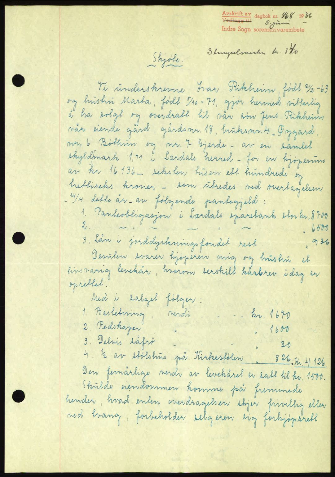 Indre Sogn tingrett, SAB/A-3301/1/G/Gb/Gba/L0030: Mortgage book no. 30, 1935-1937, Deed date: 05.06.1936